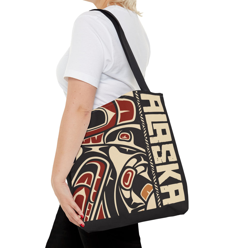 Canvas Tote Bag - Style No. 1 Rustic Alaska Tribal Raven - AK State Line™ Collection