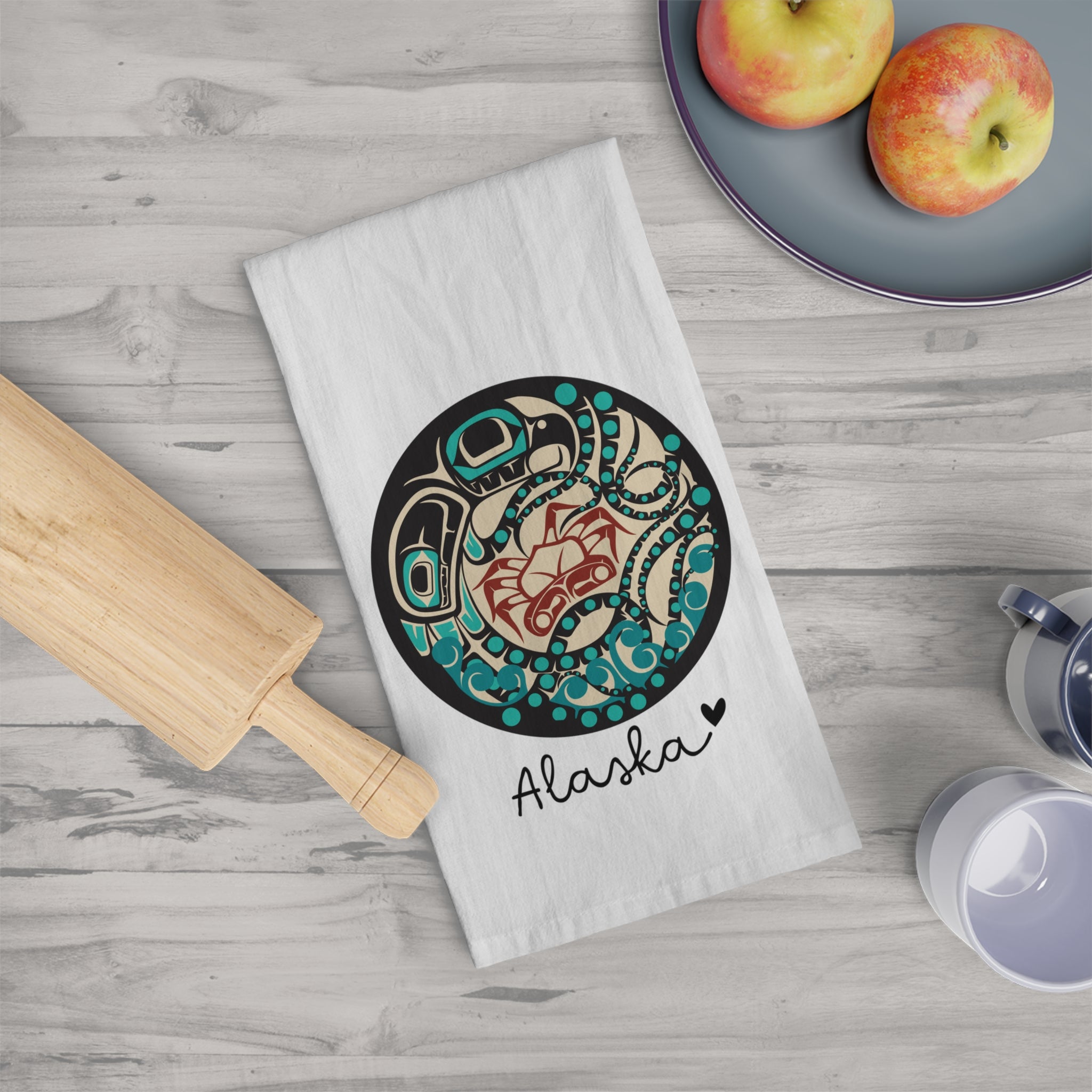 Cotton Tea Towel - Alaska Tribal Octopus - AK State Line™ Collection