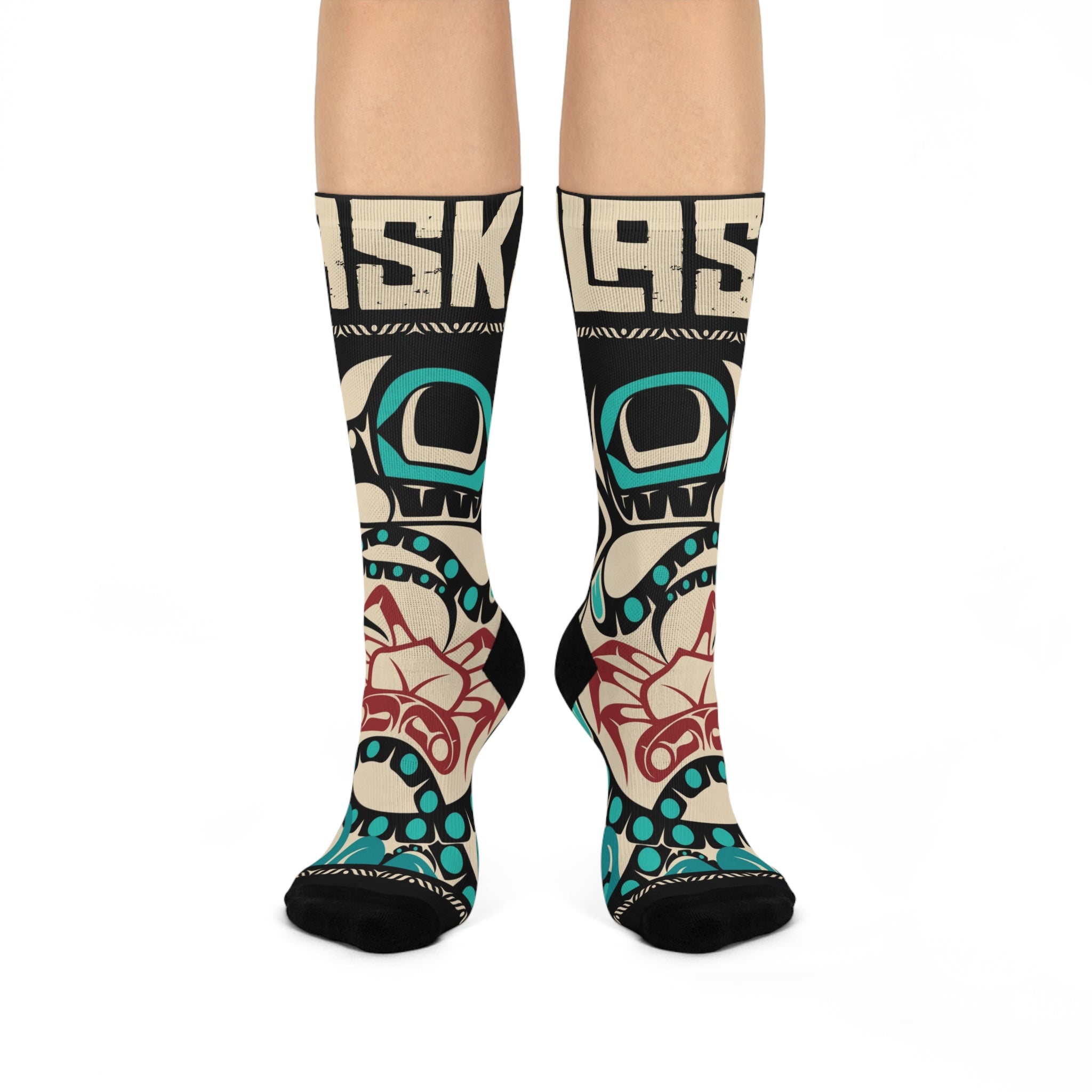 Crew Socks - Cushion Bottom - Rustic Alaska Tribal Octopus - AK State Line™
