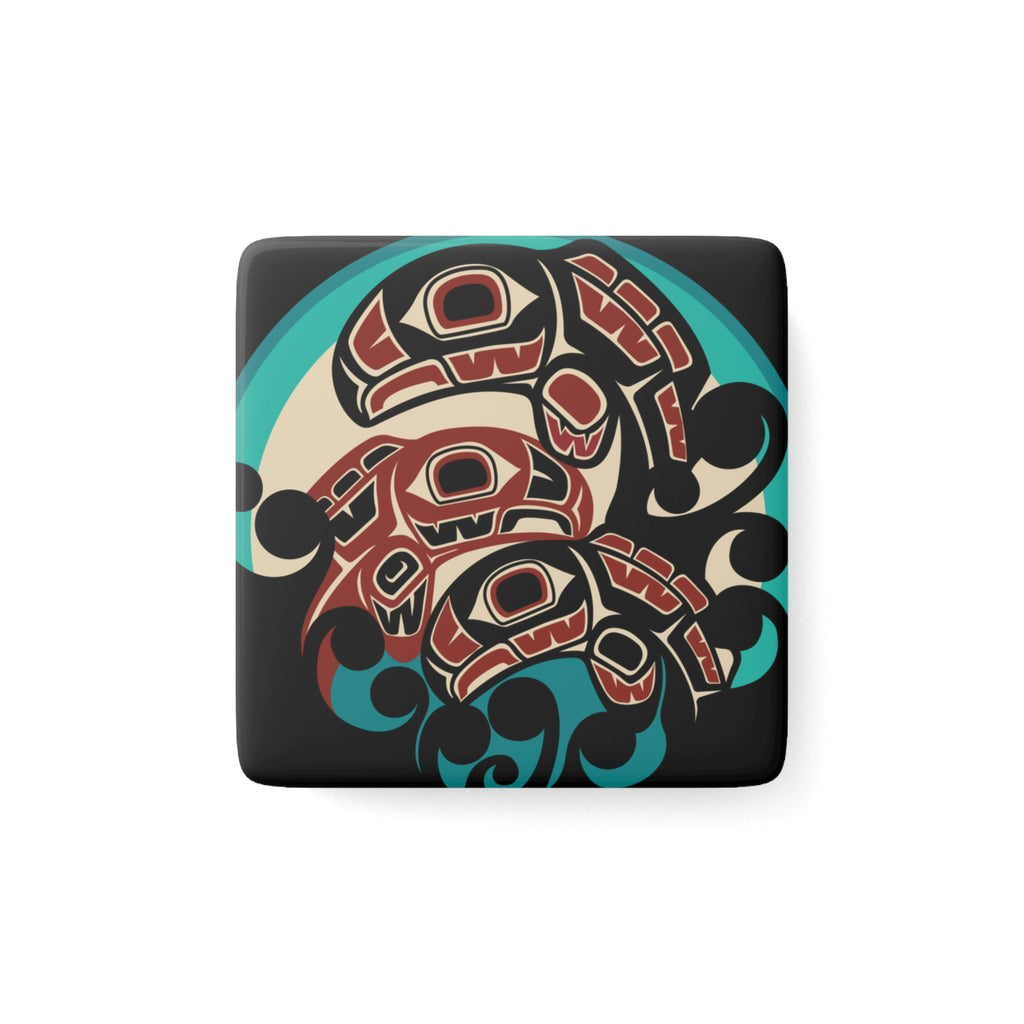 2x2" Ceramic Magnet | Tribal Salmon