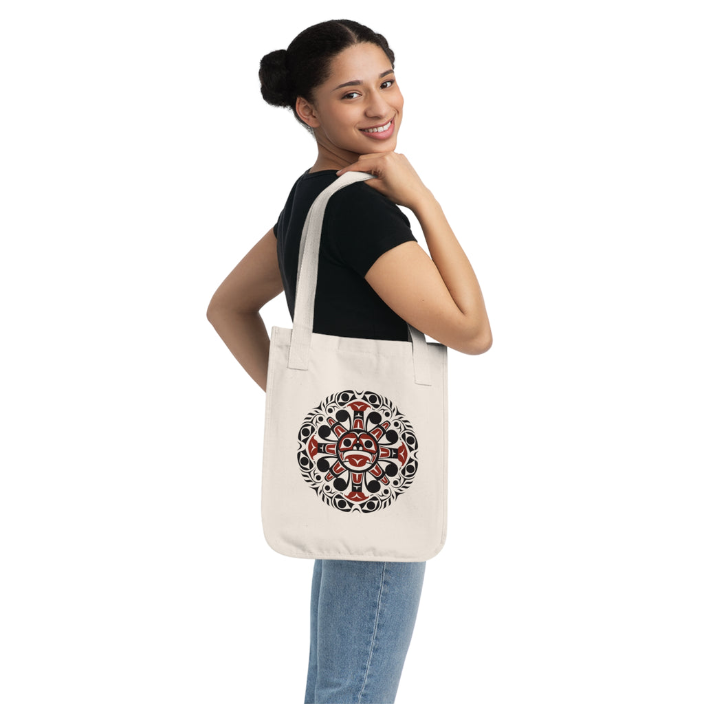 Organic Canvas Tote Bag - Classic Tribal Sun in Black + Red - Northern Spiritlines™