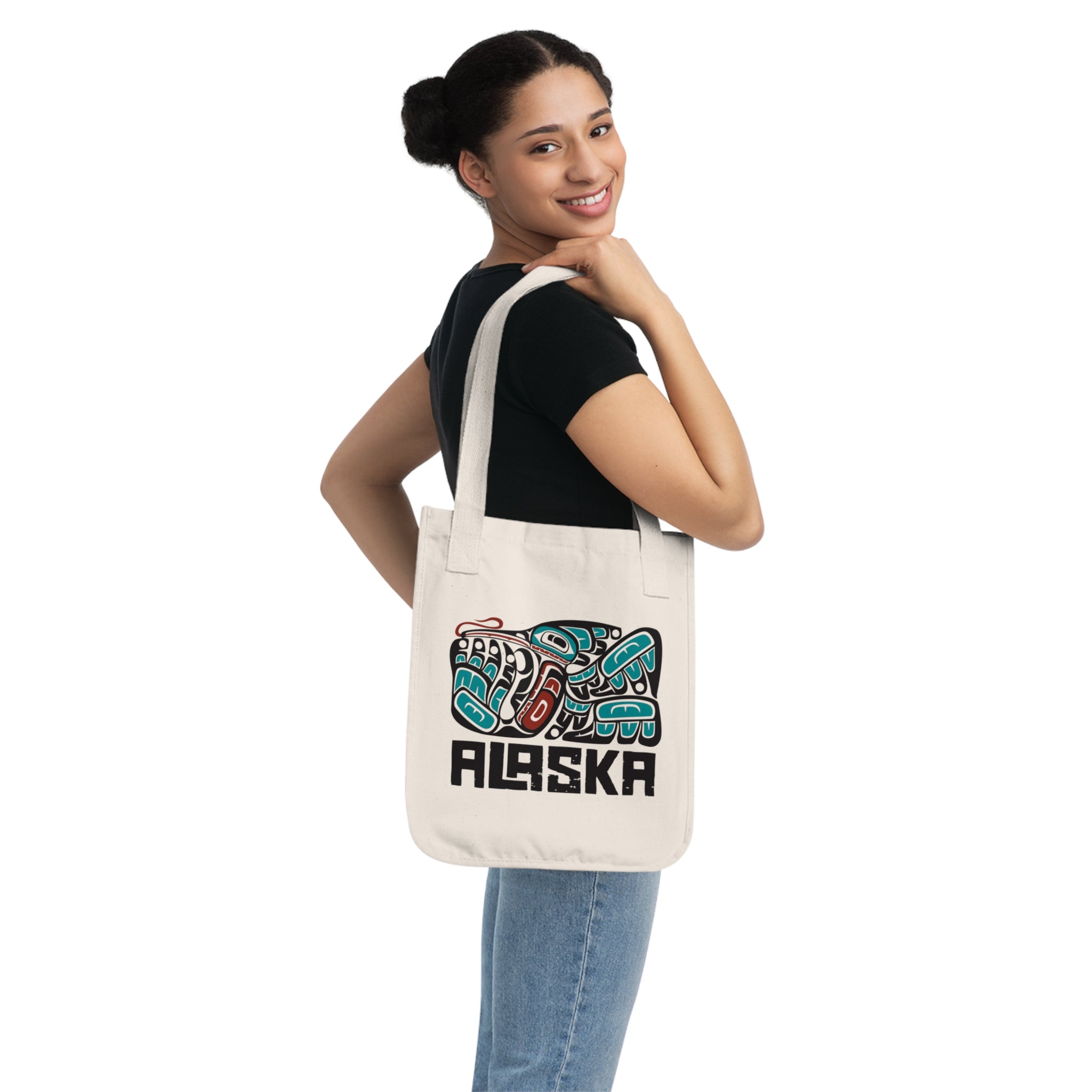 Organic Canvas Tote Bag - Rustic Alaska Tribal Hummingbird - AK State Line™ Collection