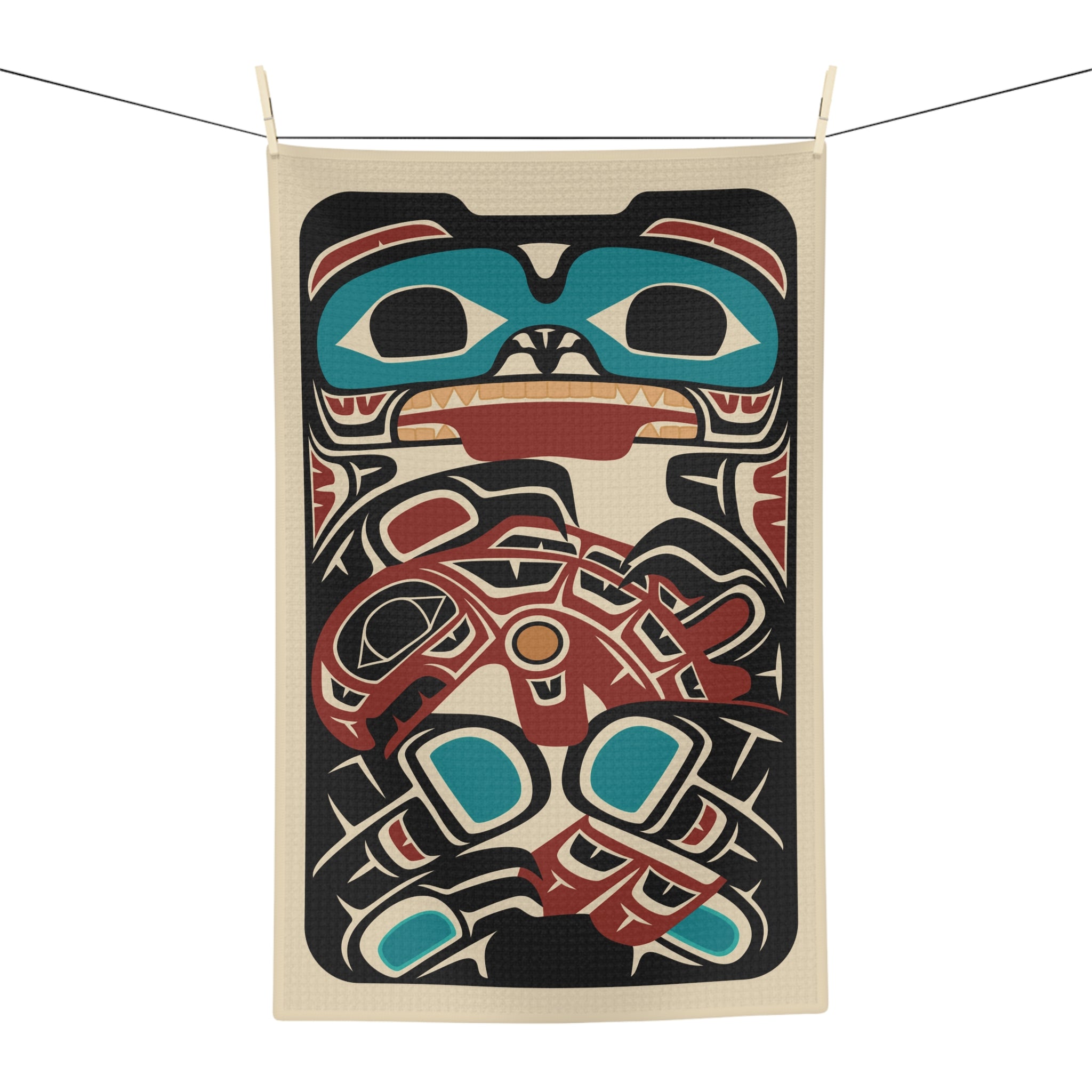 Tea Towel | 18x30" Waffle Weave | Tribal Bear & Salmon | Signature Collection