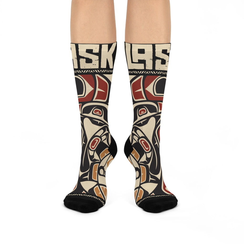 Crew Socks - Cushion Bottom - Rustic Alaska Tribal Raven - AK State Line™ Collection