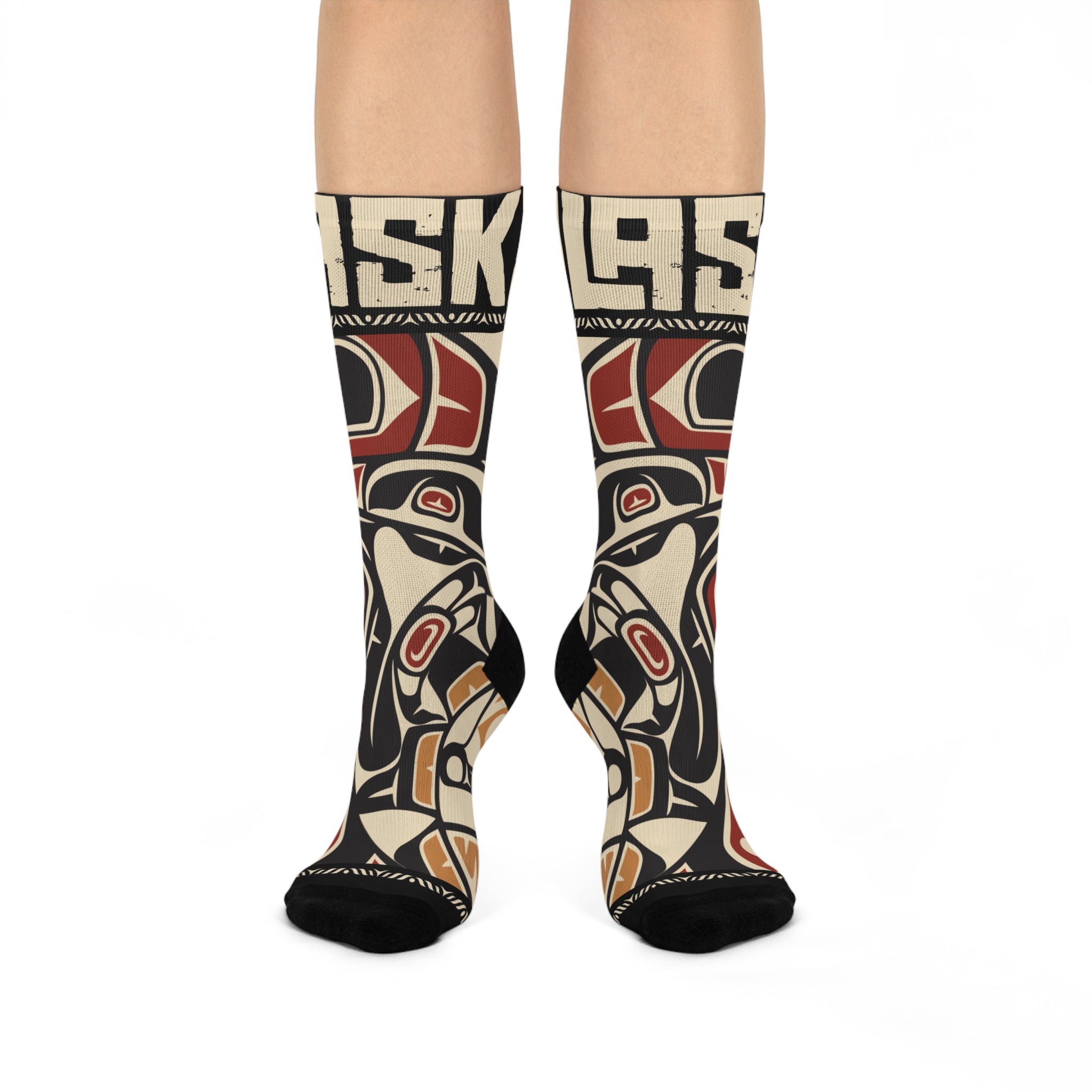 Crew Socks - Cushion Bottom - Rustic Alaska Tribal Raven - AK State Line™ Collection