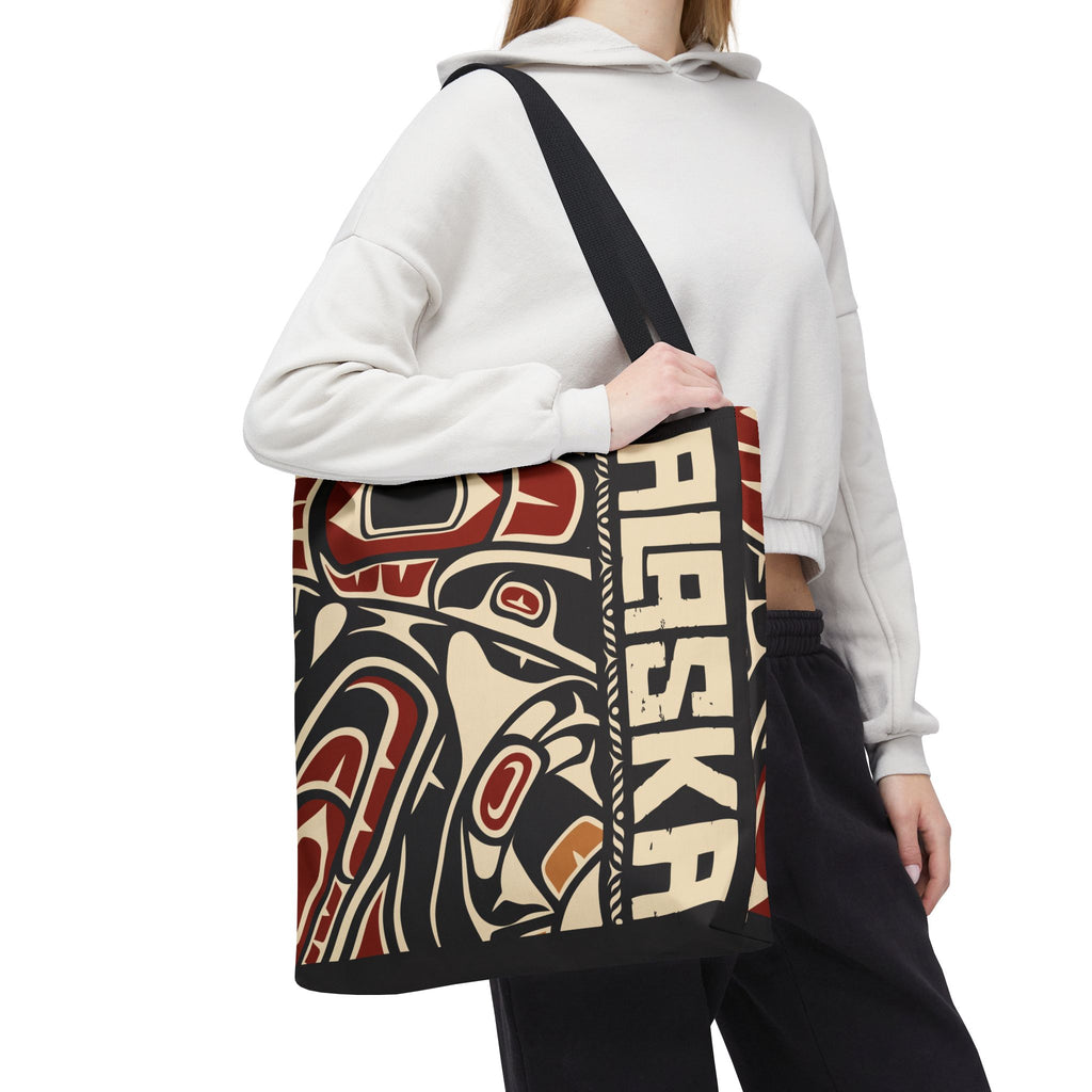 Canvas Tote Bag - Style No. 1 Rustic Alaska Tribal Raven - AK State Line™ Collection
