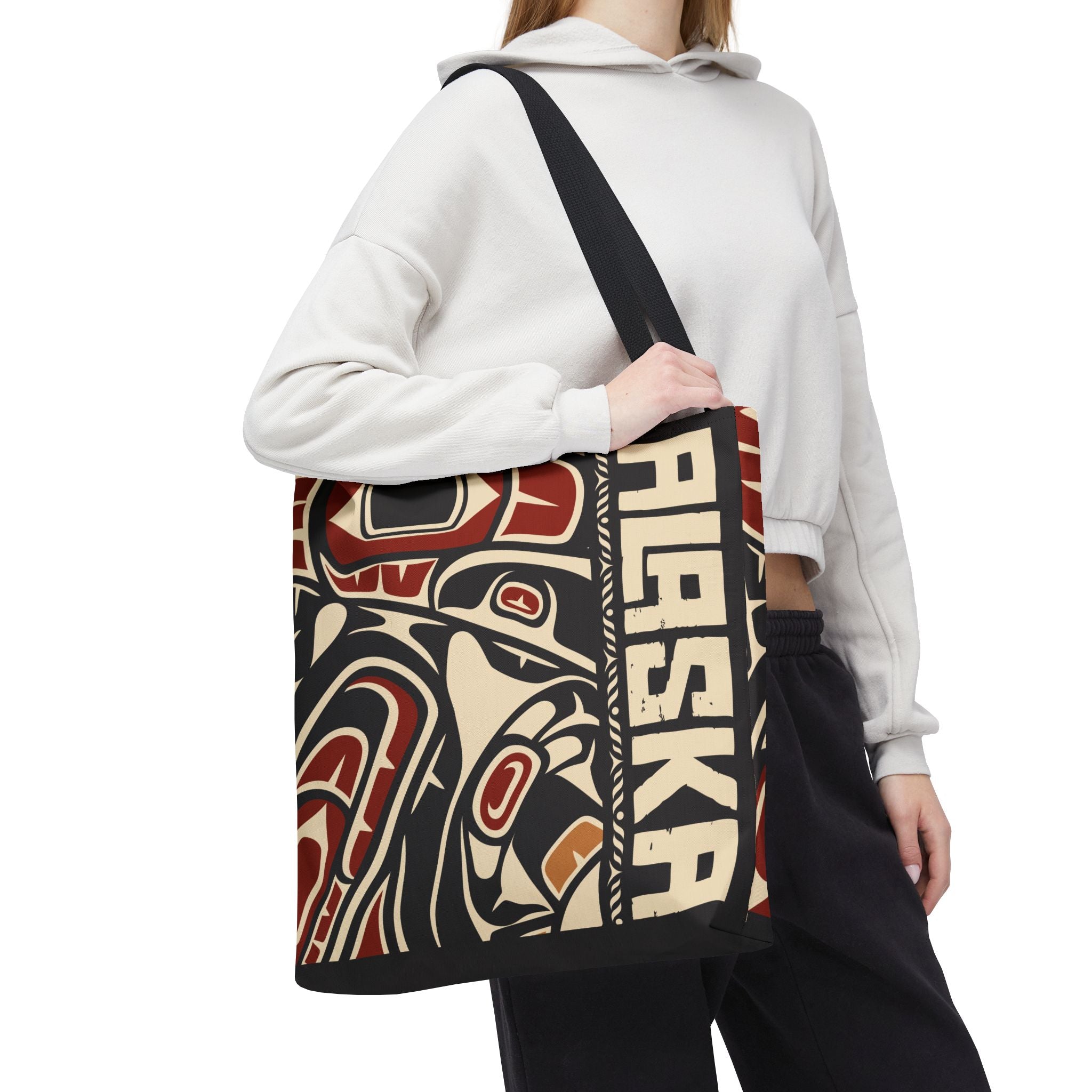 Canvas Tote Bag - Style No. 1 Rustic Alaska Tribal Raven - AK State Line™ Collection