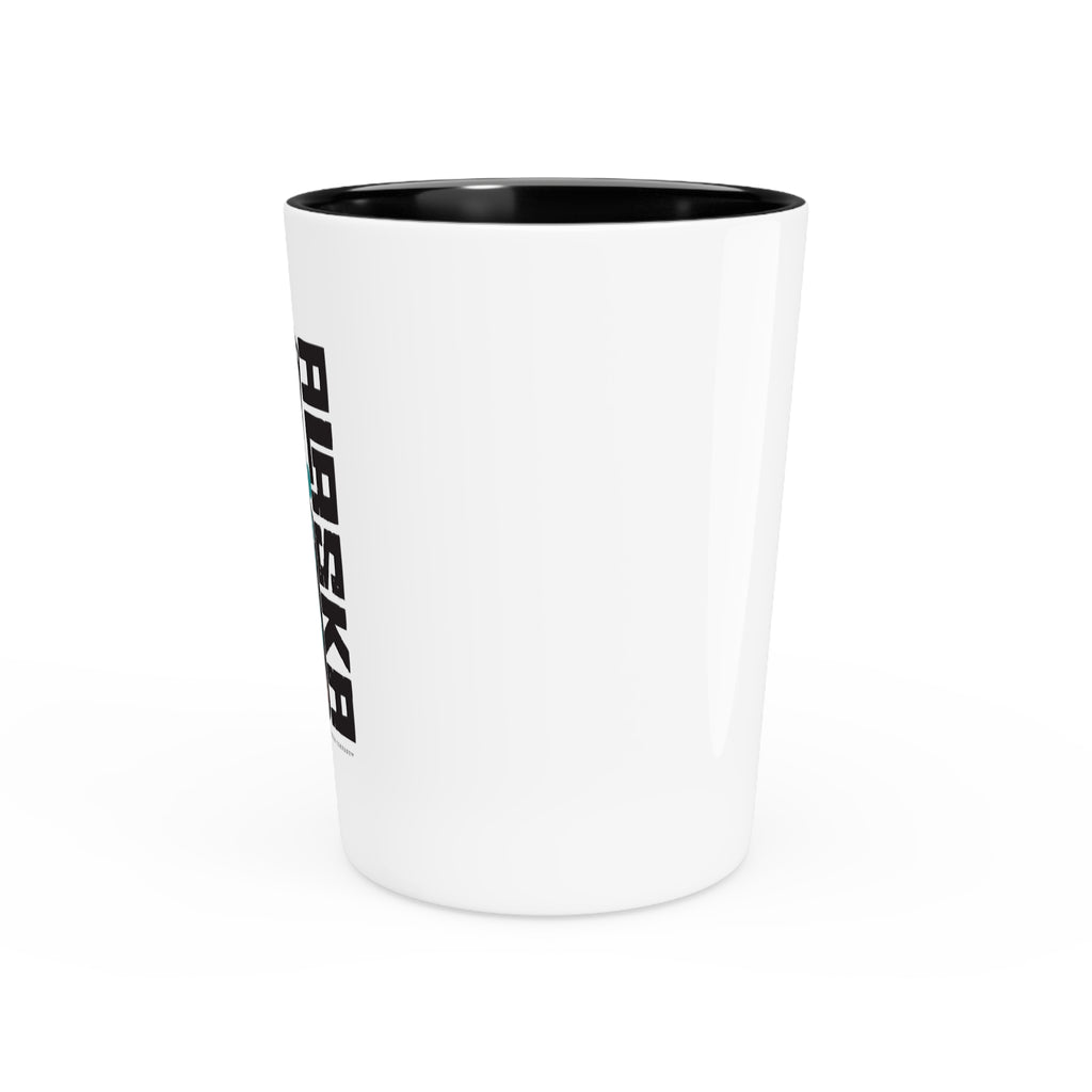 Ceramic Shot Glass - White/Black Interior - Rustic Alaska Tribal Orca - AK State Line™ Collection