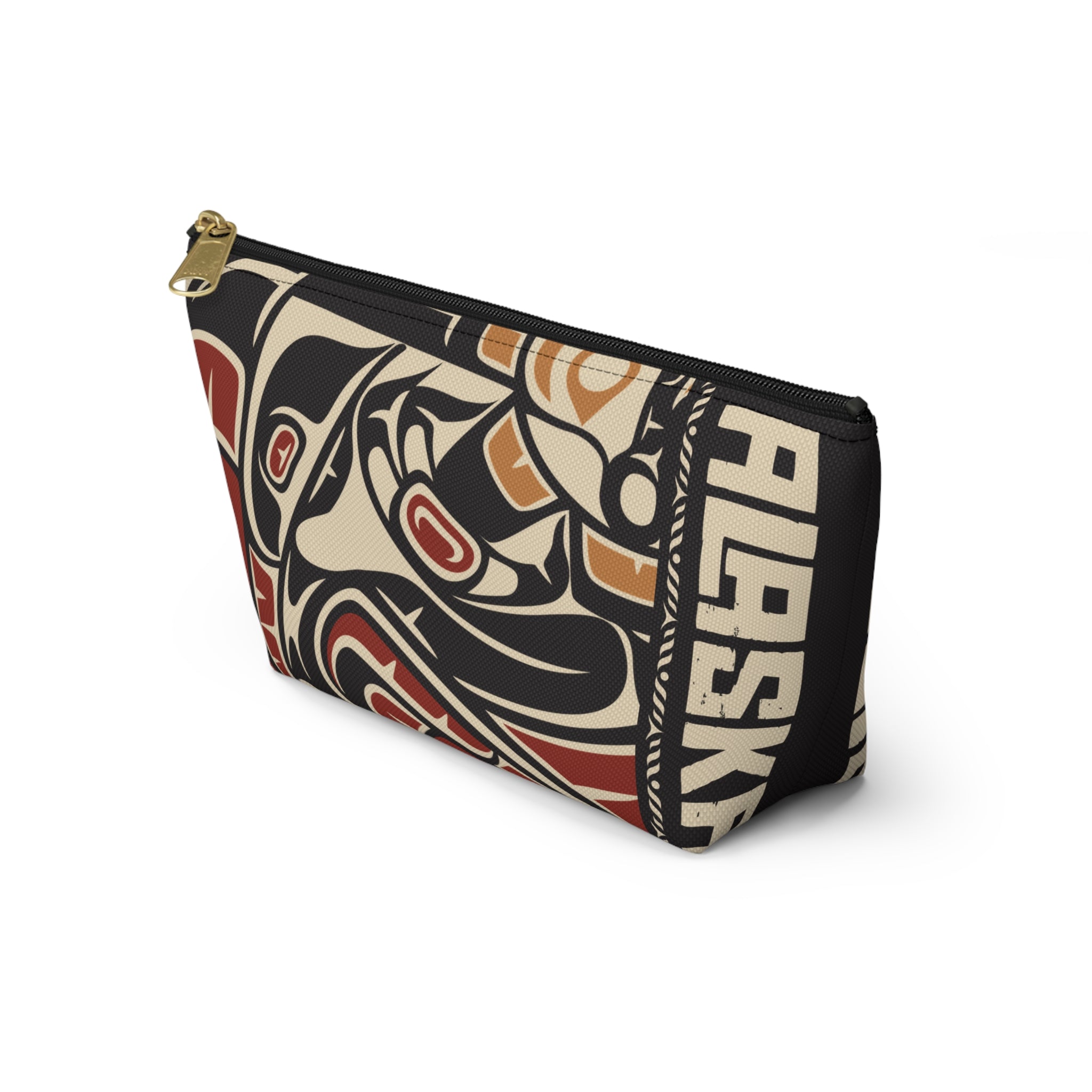 Travel Accessory Zipper Pouch - Rustic Alaska Tribal Raven - AK State Line™ Collection