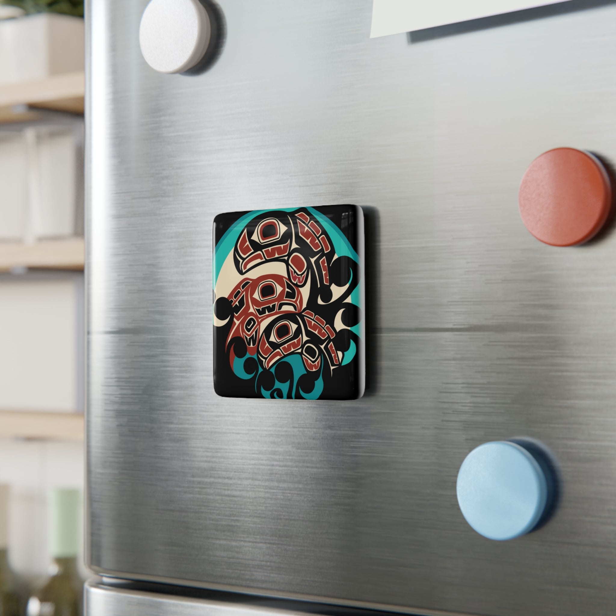 2x2" Ceramic Magnet | Tribal Salmon