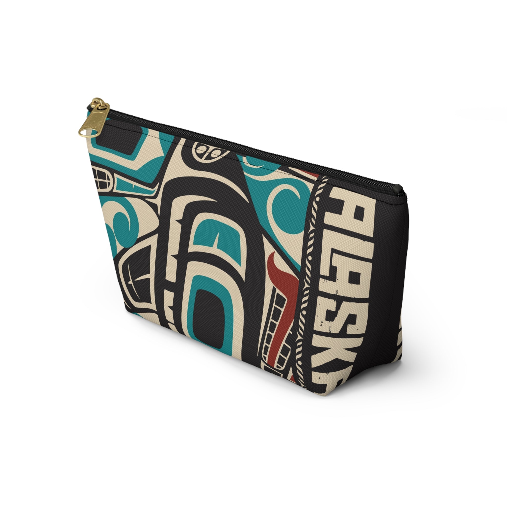 Travel Accessory Zipper Pouch - Rustic Alaska Tribal Orca - AK State Line™ Collection