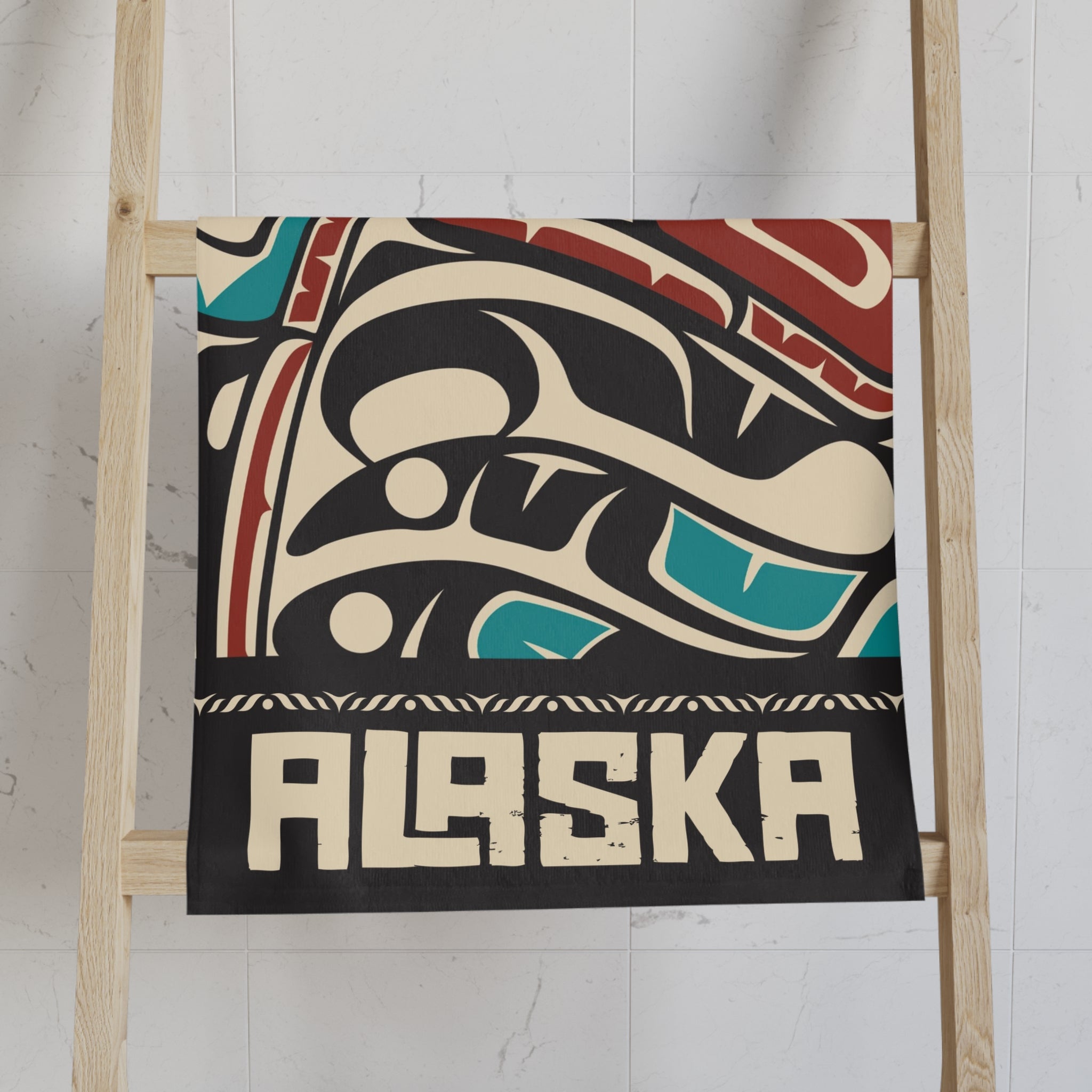 16x28" Polycotton Hand Towel - Rustic Alaska Tribal Hummingbird - AK State Line™ Collection