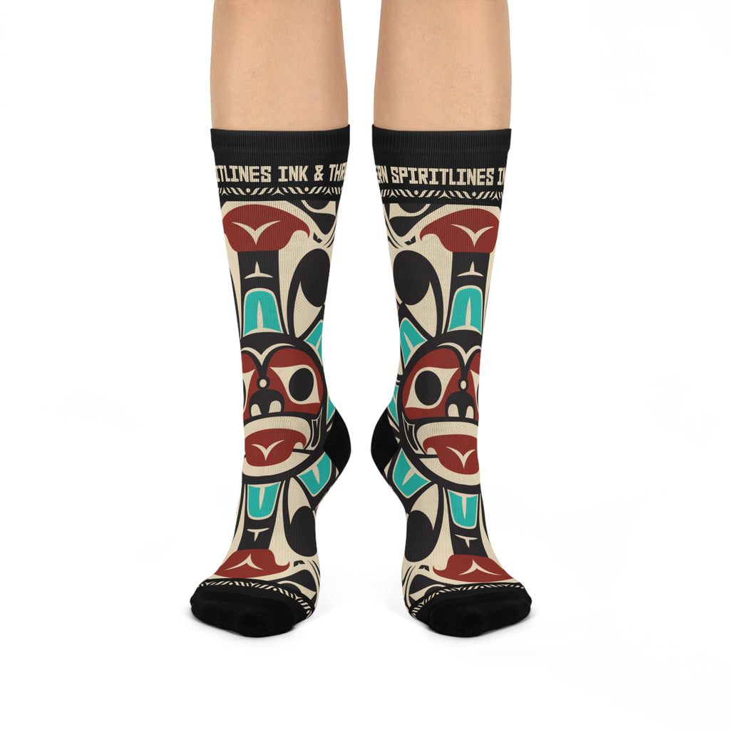 Crew Socks - Cushion Bottom - Classic Tribal Sun (Teal/Red) -  Northern Spiritlines™