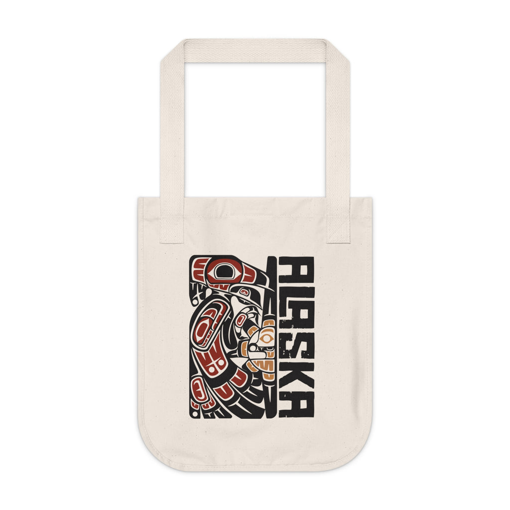 Organic Canvas Tote Bag - Rustic Alaska Tribal Raven - AK State Line™ Collection