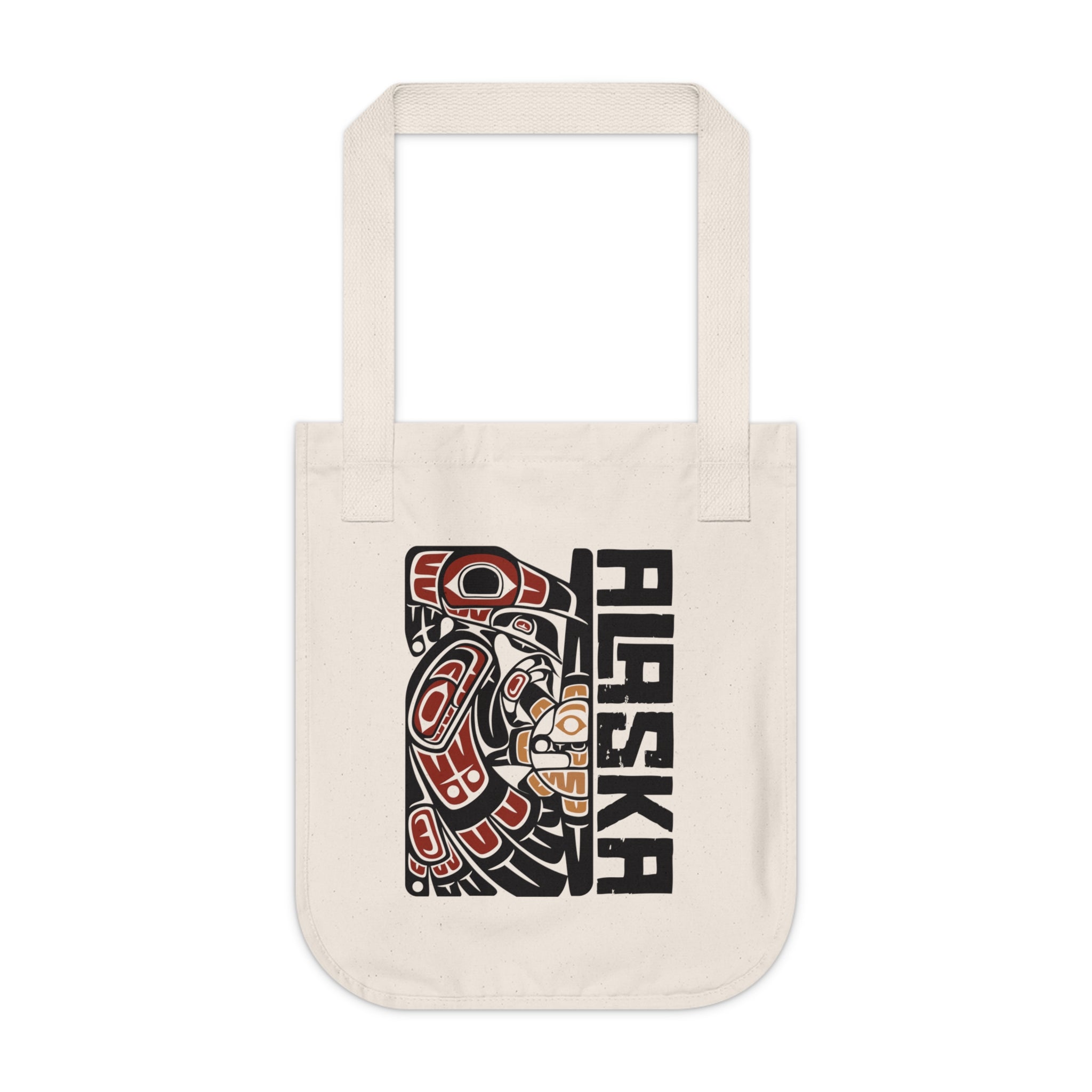 Organic Canvas Tote Bag - Rustic Alaska Tribal Raven - AK State Line™ Collection