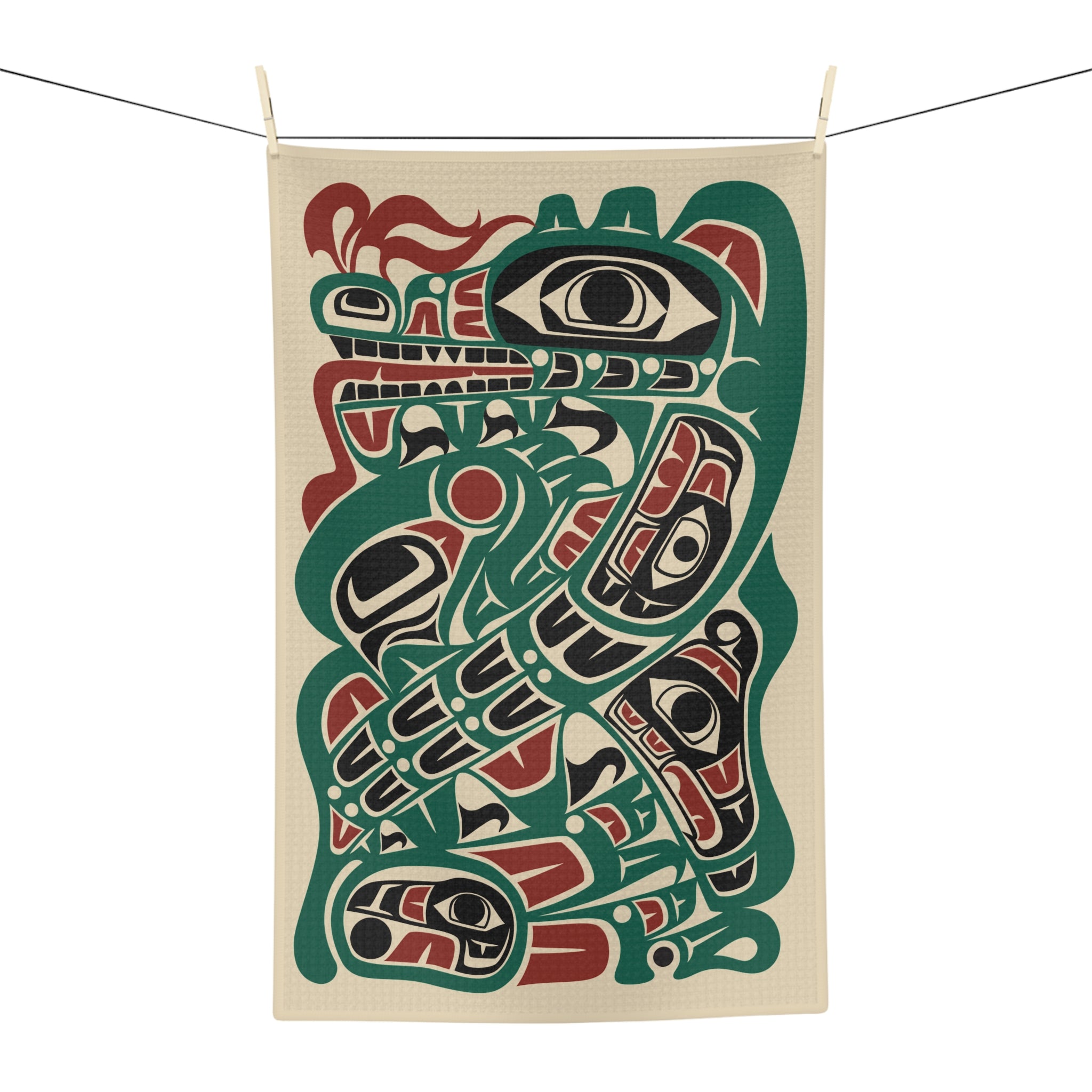Tea Towel | 18x30" Waffle Weave | Tribal Sea Monster | Signature Collection