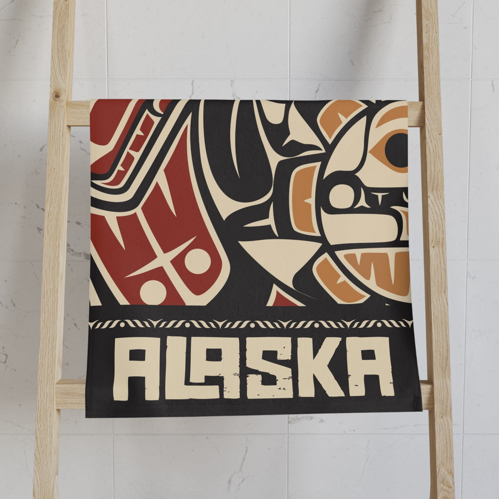 16x28" Polycotton Hand Towel - Rustic Alaska Tribal Raven - AK State Line™ Collection