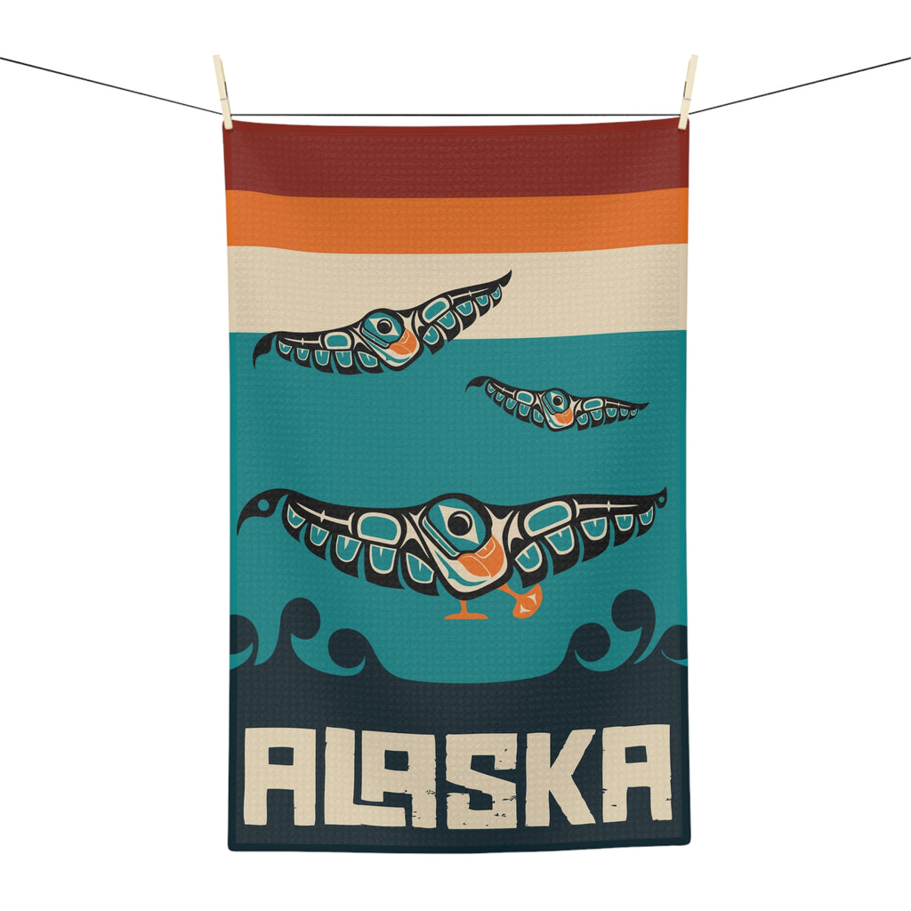 Tea Towel | 18x30" Waffle Weave | Alaska Tribal Puffins | Stateline™ Collection