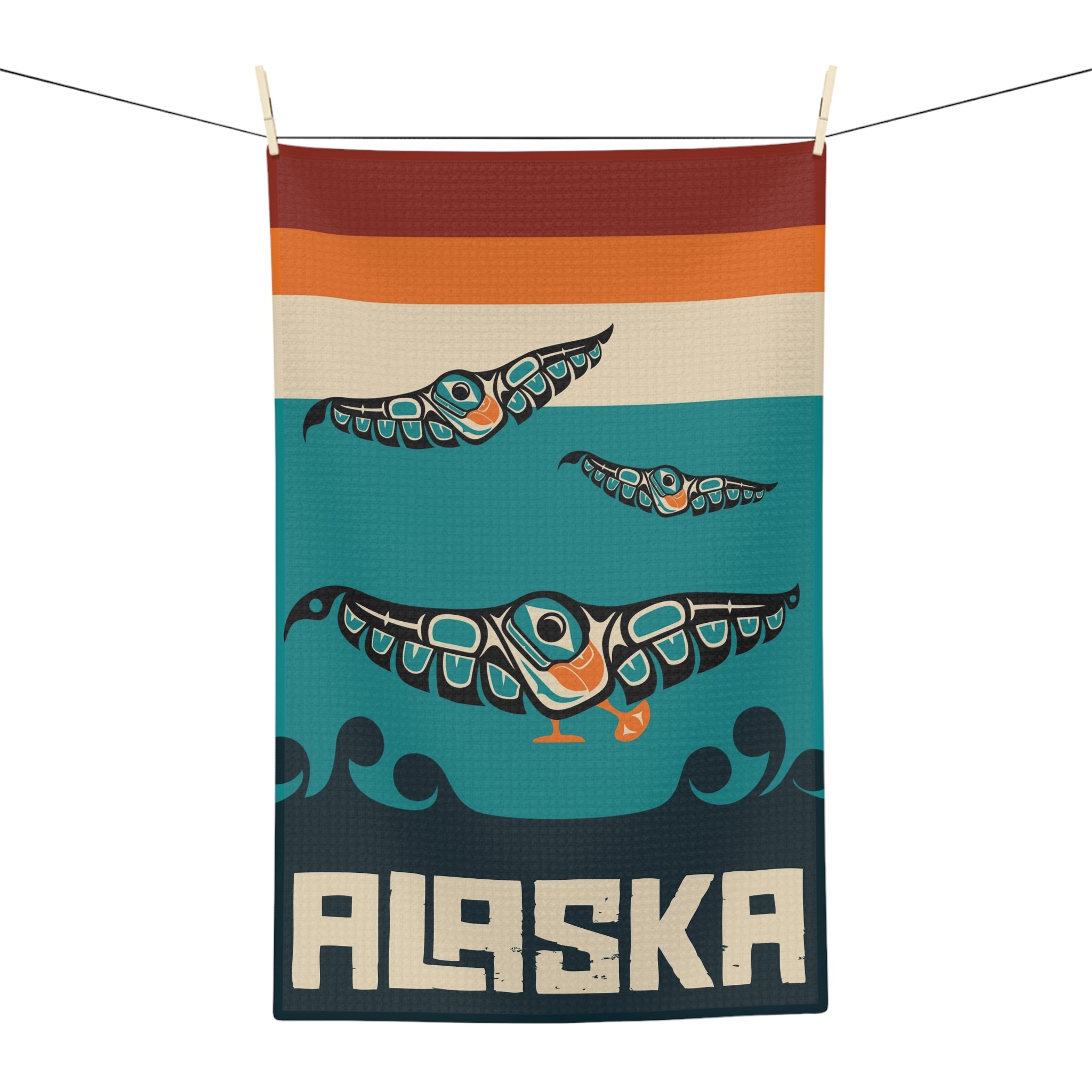 Tea Towel | 18x30" Waffle Weave | Alaska Tribal Puffins | Stateline™ Collection