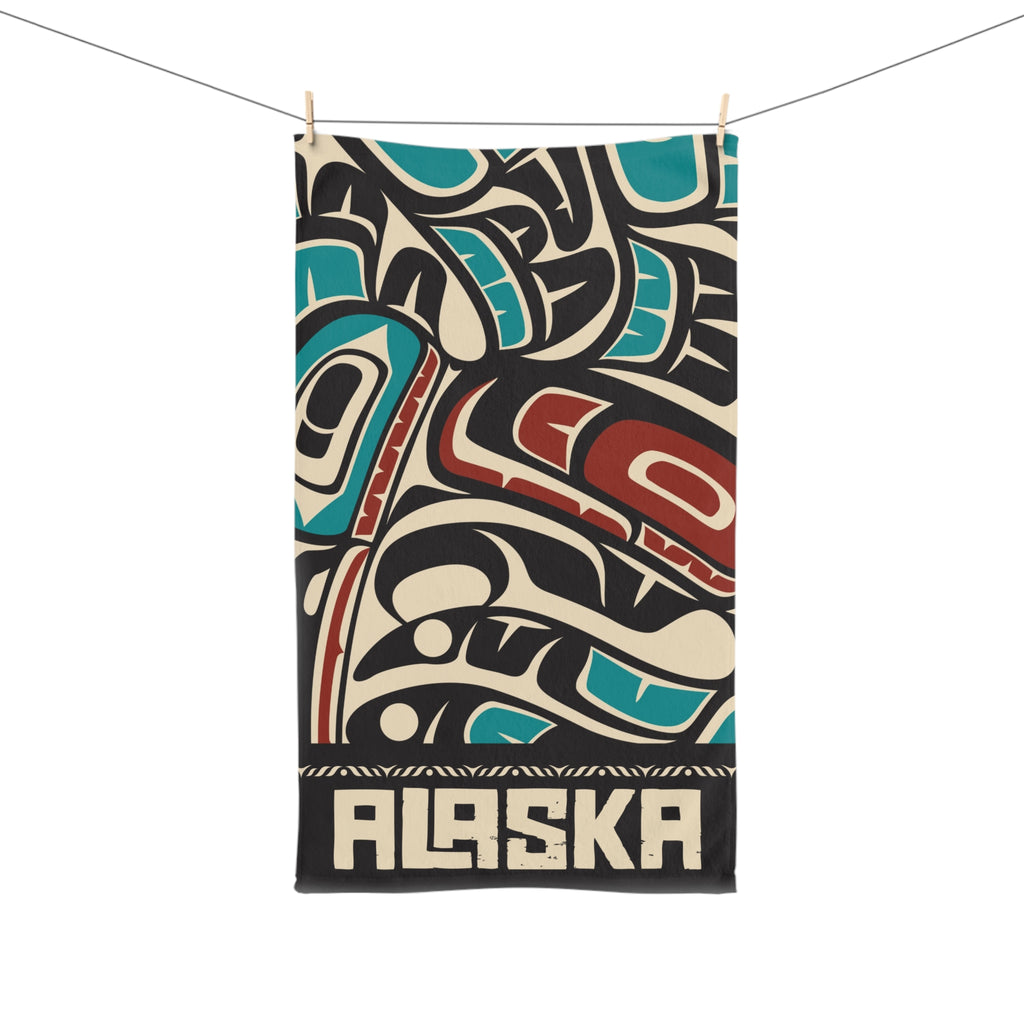 16x28" Polycotton Hand Towel - Rustic Alaska Tribal Hummingbird - AK State Line™ Collection