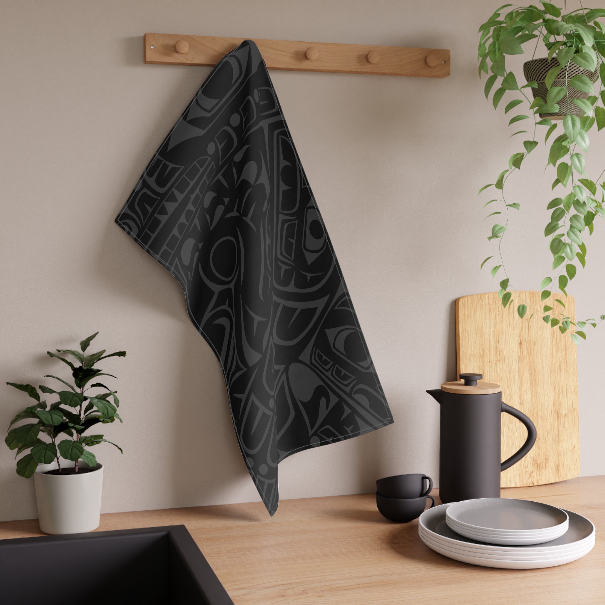 Cotton Twill Tea Towel - Classic Tribal Smoky Print - Northern Spiritlines™