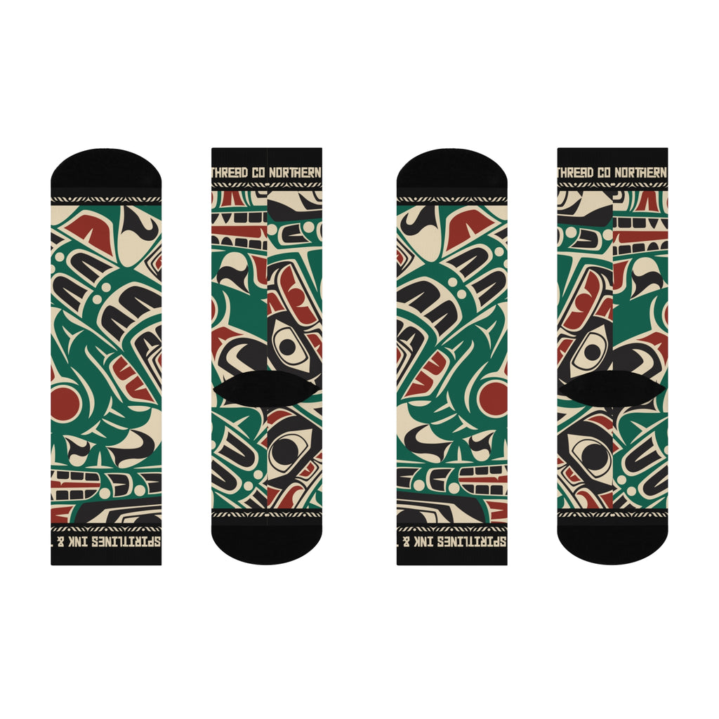 Crew Socks - Cushion Bottom - Classic Tribal Sea Monster Print - Northern Spiritlines™