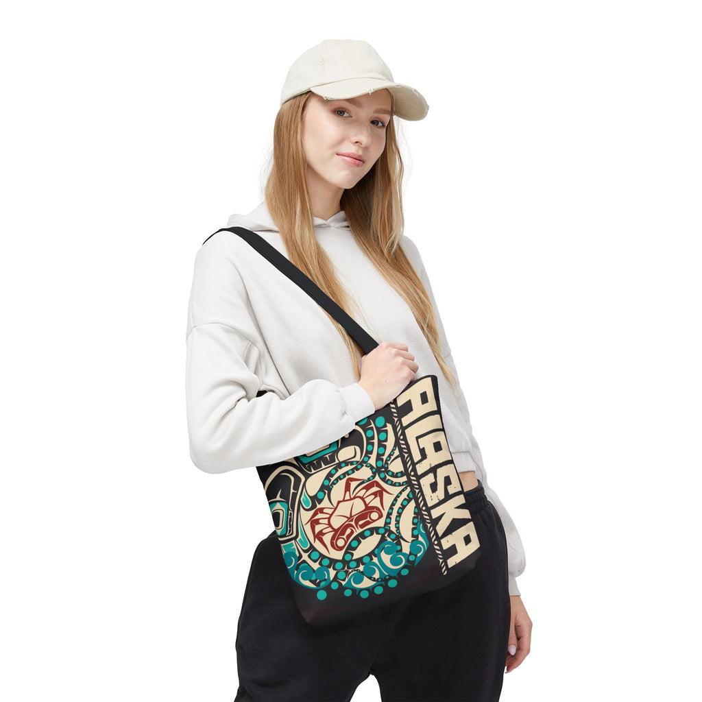 Canvas Tote Bag - Style No. 1 Rustic Alaska Tribal Octopus - AK State Line™ Collection