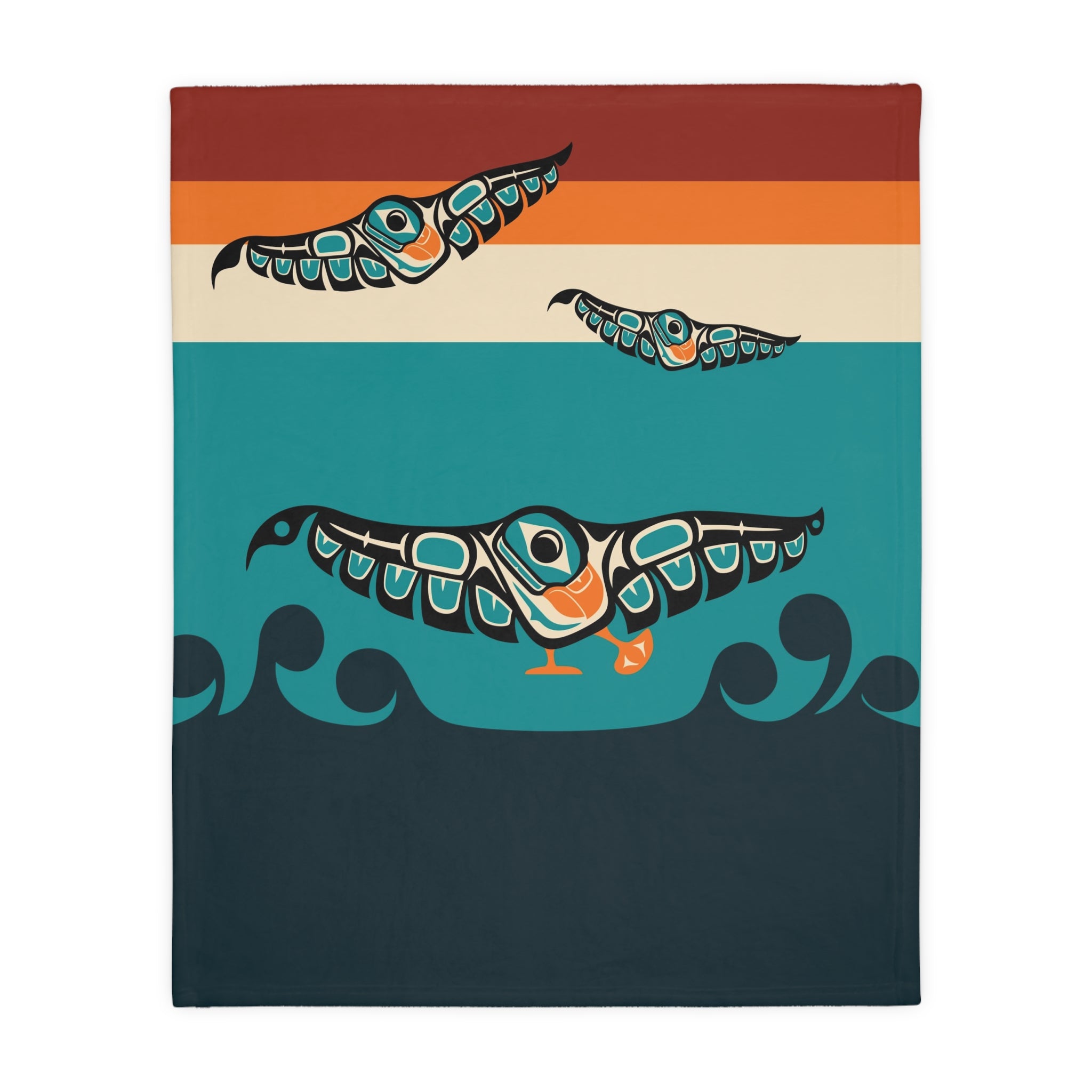 Reversible Coral Fleece Blanket | Tribal Puffins | Signature Collection