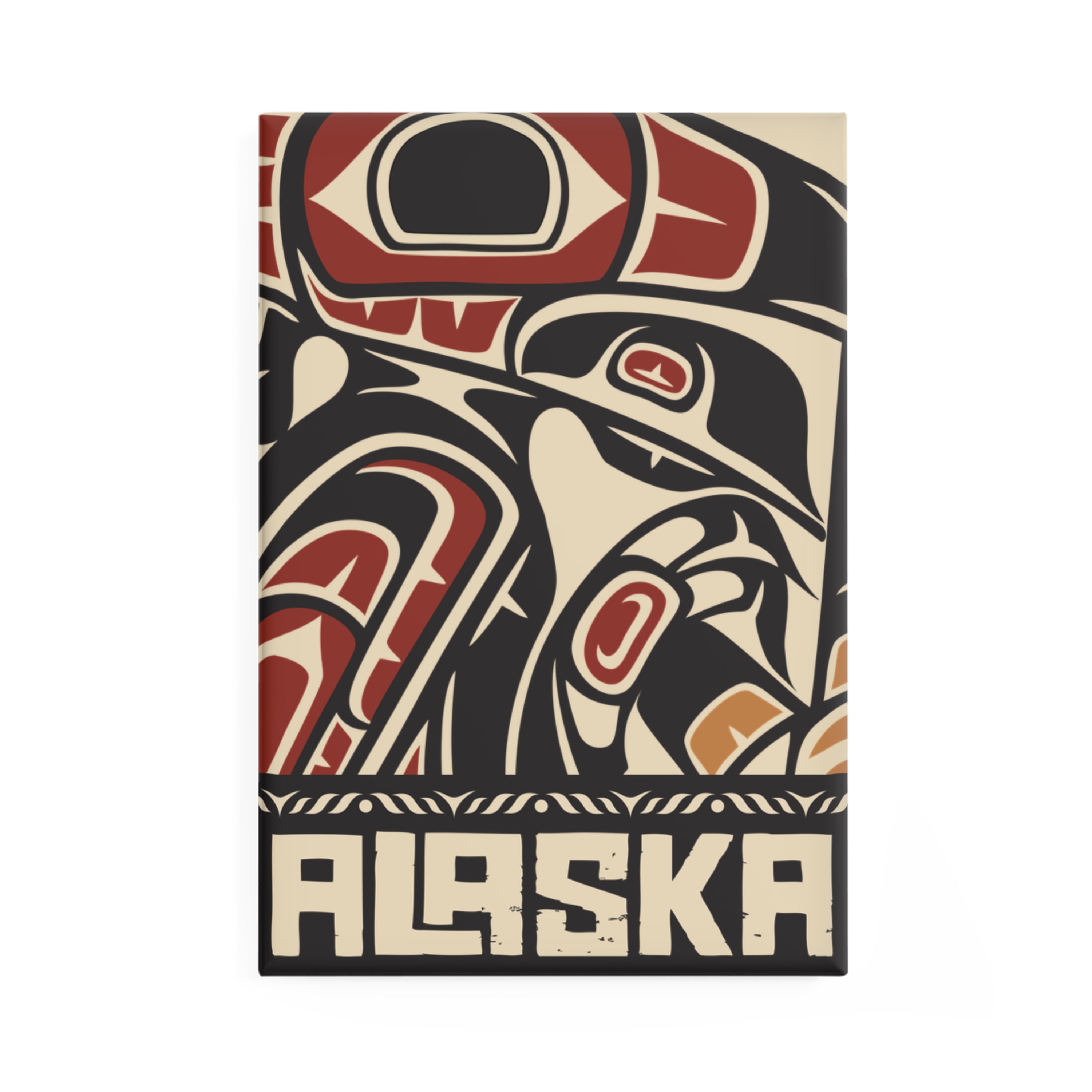 Metal Button Magnet 2x3" Alaska Tribal Raven - AK State Line™ Collection