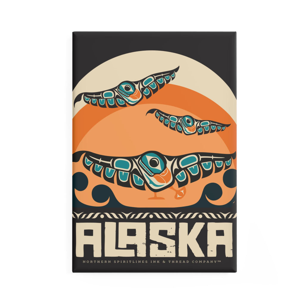 Metal Button Magnet 2x3" Alaska Tribal Puffins - AK State Line™ Collection