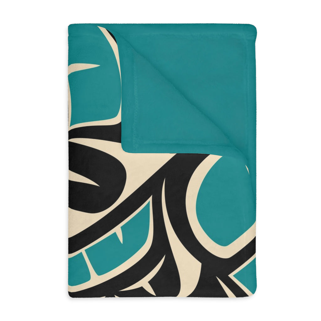 Reversible Coral Fleece Blanket | Classic Tribal Hummingbird | Northern Spiritlines™ Signature