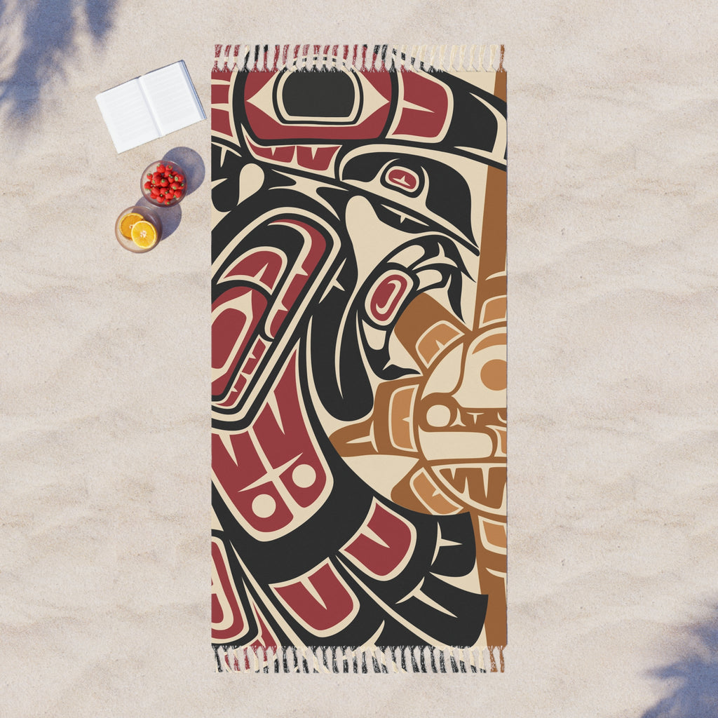 Boho Fringe Beach Cloth - Classic Tribal Raven Print - Northern Spiritlines™