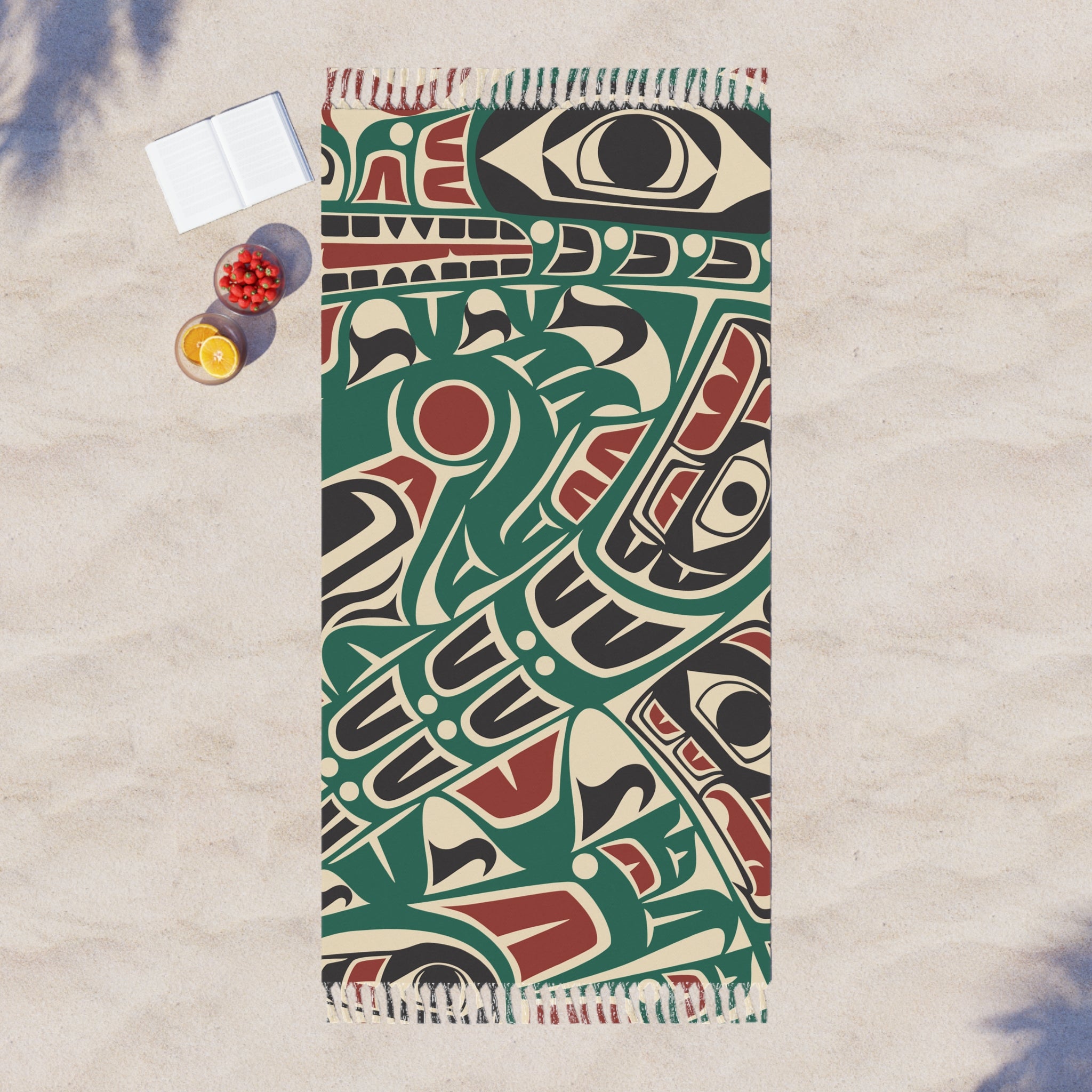 Boho Fringe Beach Cloth - Classic Tribal Sea Monster Print - Northern Spiritlines™