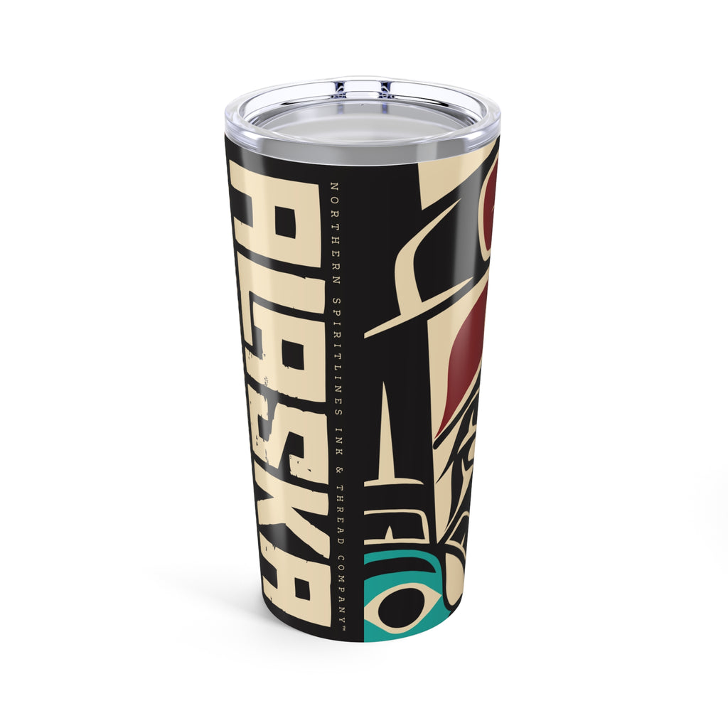 20 oz. Stainless Steel Tumbler w/ Lid - Rustic Alaska Tribal Raven - AK State Line™ Collection