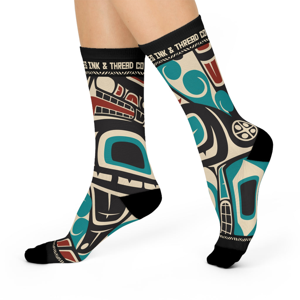 Crew Socks - Cushion Bottom - Classic Tribal Orca Print - Northern Spiritlines™