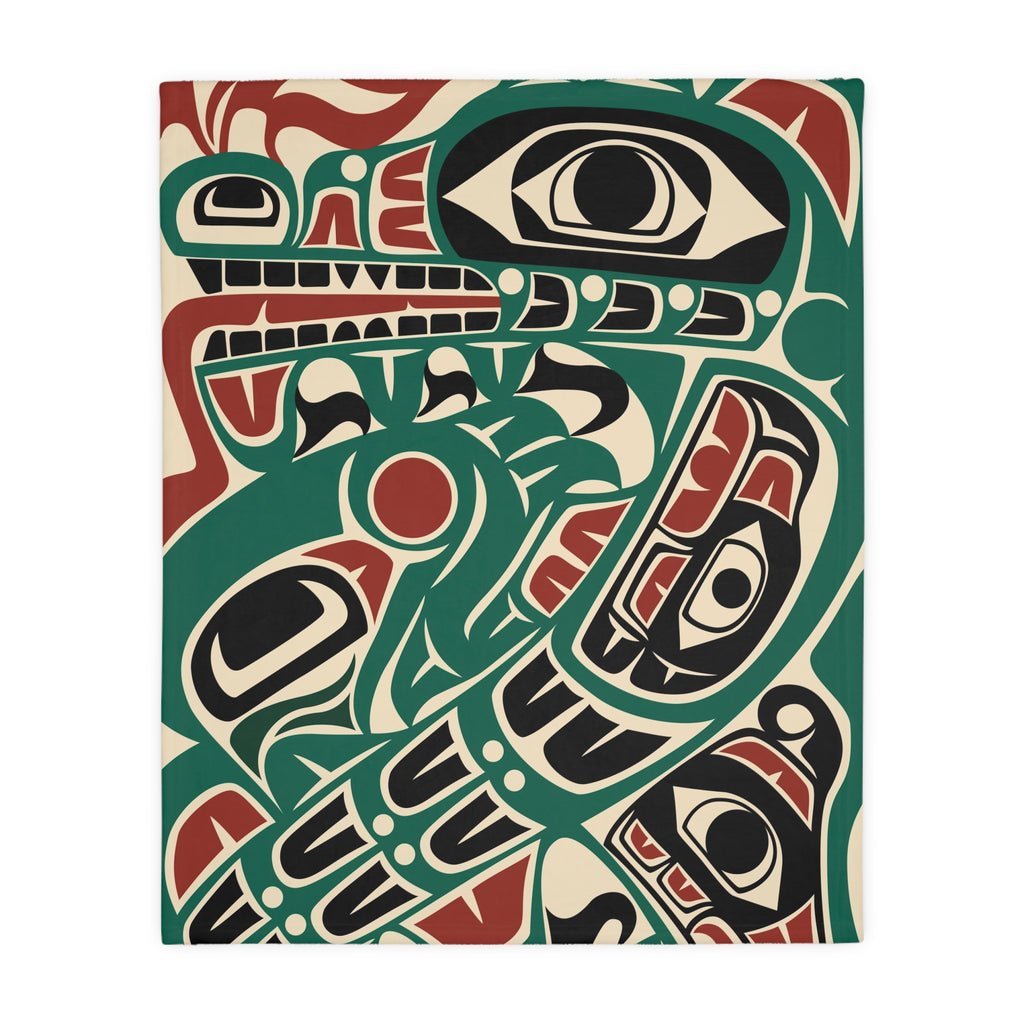 Reversible Coral Fleece Blanket | Classic Tribal Sea Monster | Northern Spiritlines™ Signature