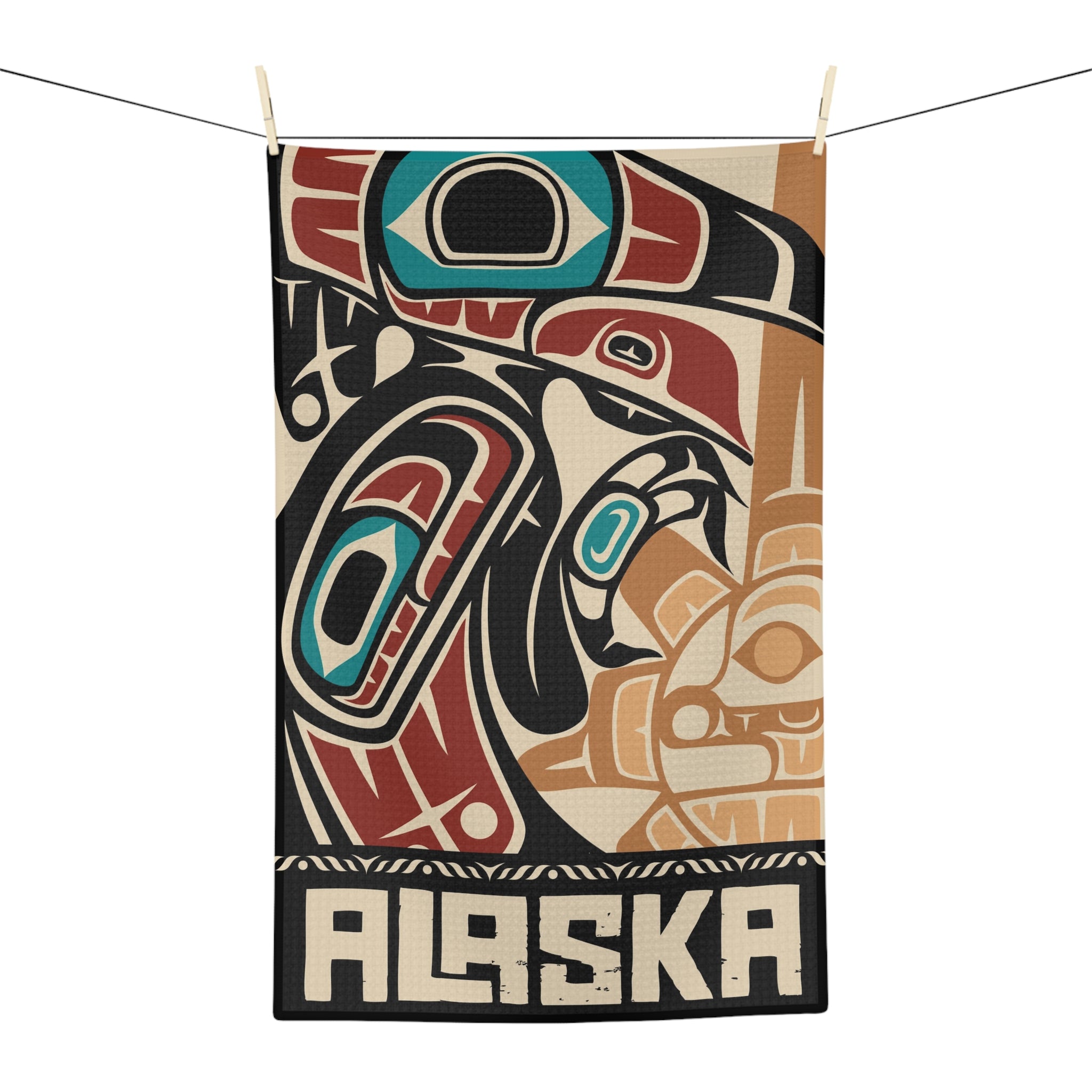 Tea Towel | 18x30" Waffle Weave | Alaska Tribal Raven & Sun | Stateline™ Collection