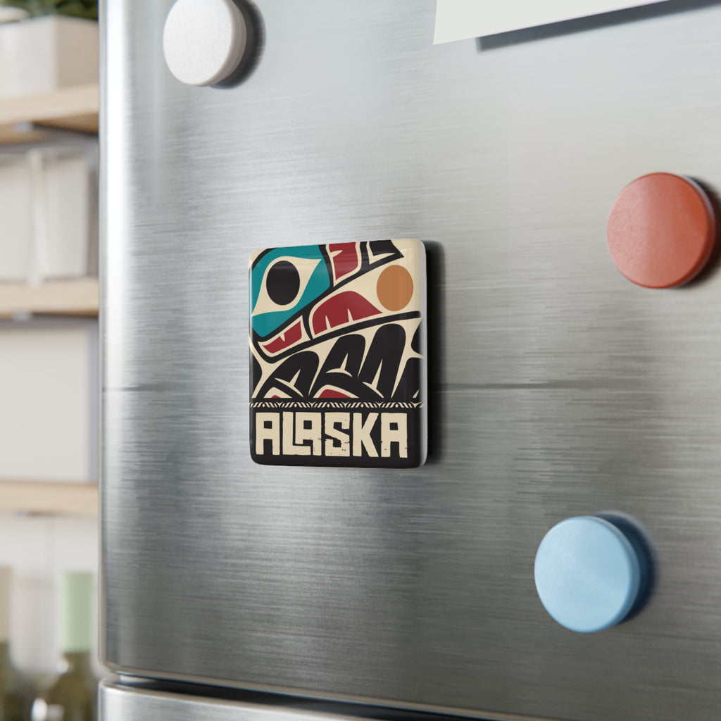 Porcelain Magnet - Rustic Alaska Tribal Raven - AK State Line™ Collection