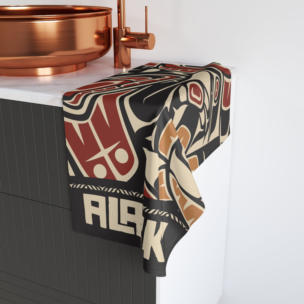 16x28" Polycotton Hand Towel - Rustic Alaska Tribal Raven - AK State Line™ Collection