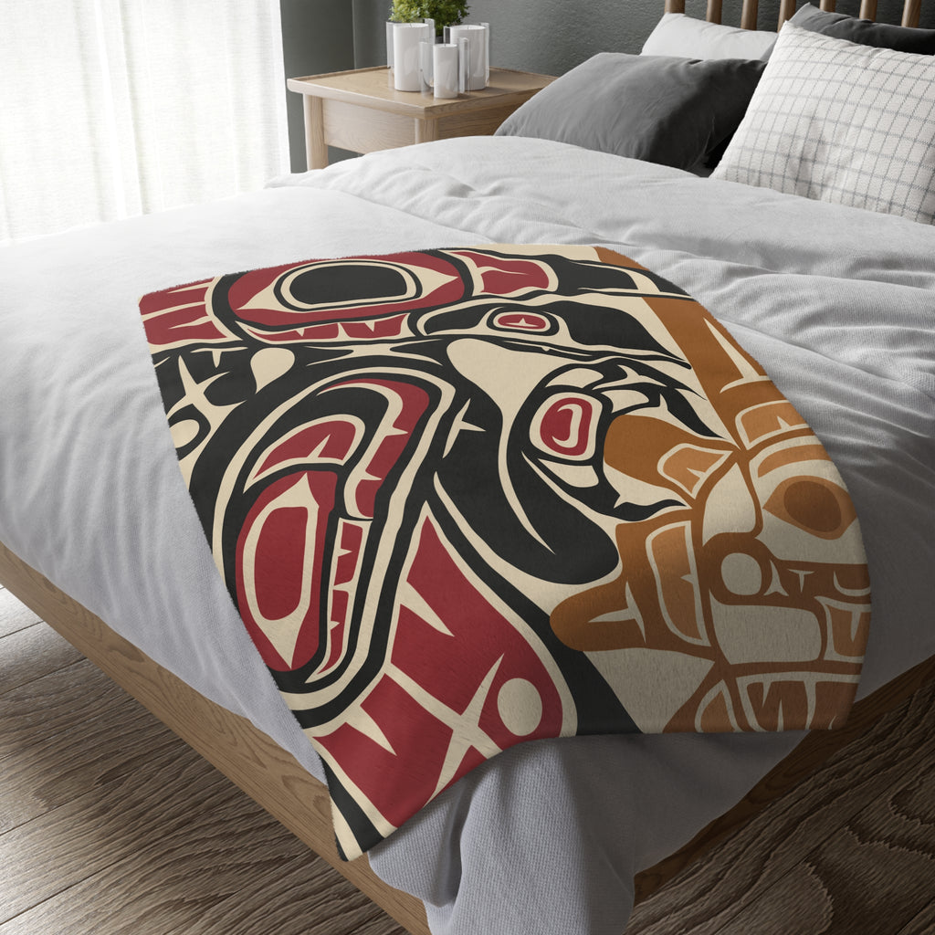 Reversible Plush Blanket - Classic Tribal Raven - Northern Spiritlines™