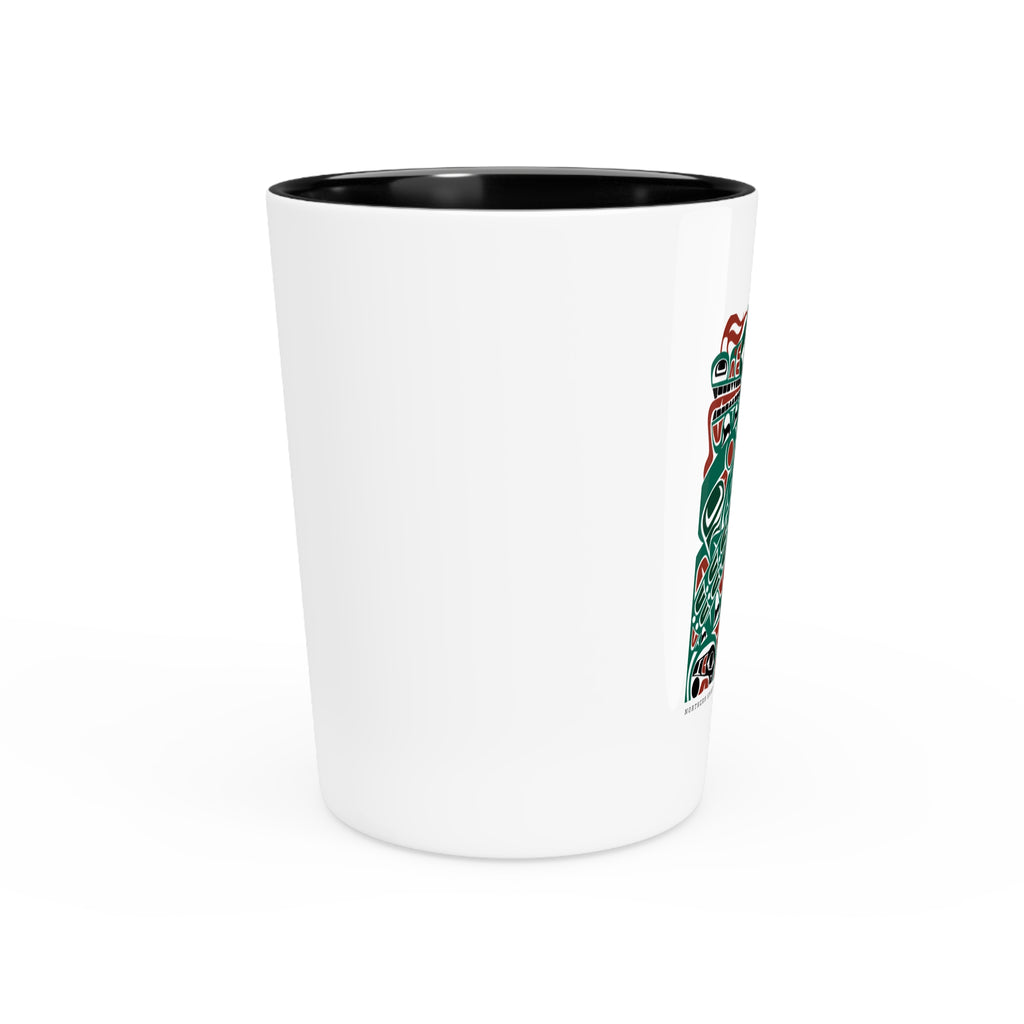 Ceramic Shot Glass - White/Black Interior - Rustic Alaska Tribal Sea Monster - AK State Line™ Collection