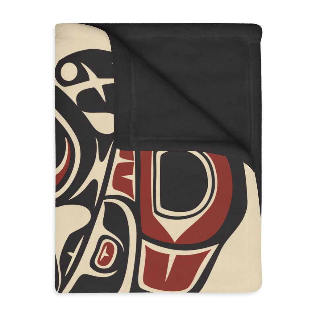 Reversible Plush Blanket - Rustic Alaska Tribal Raven - AK State Line™ Collection