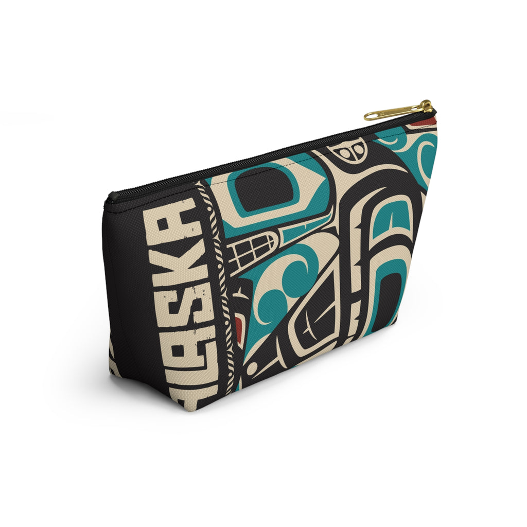 Travel Accessory Zipper Pouch - Rustic Alaska Tribal Orca - AK State Line™ Collection