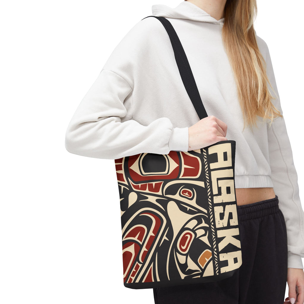 Canvas Tote Bag - Style No. 1 Rustic Alaska Tribal Raven - AK State Line™ Collection