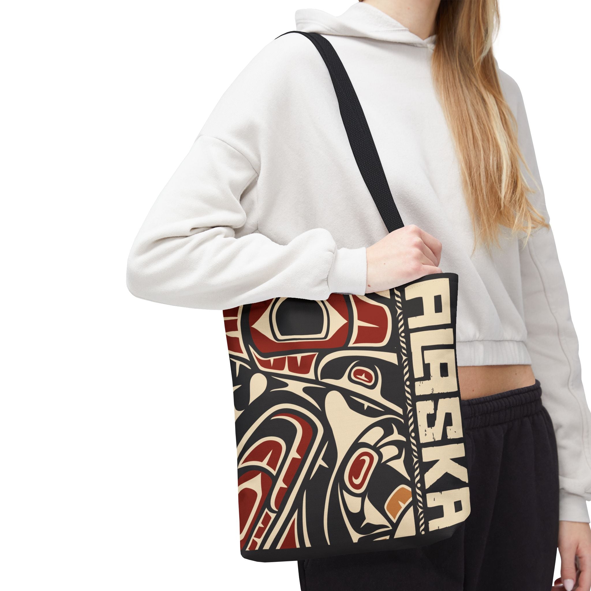Canvas Tote Bag - Style No. 1 Rustic Alaska Tribal Raven - AK State Line™ Collection