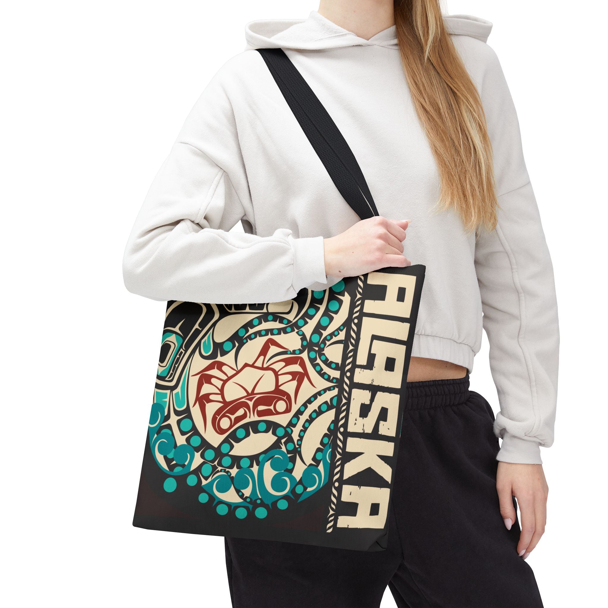 Canvas Tote Bag - Style No. 1 Rustic Alaska Tribal Octopus - AK State Line™ Collection
