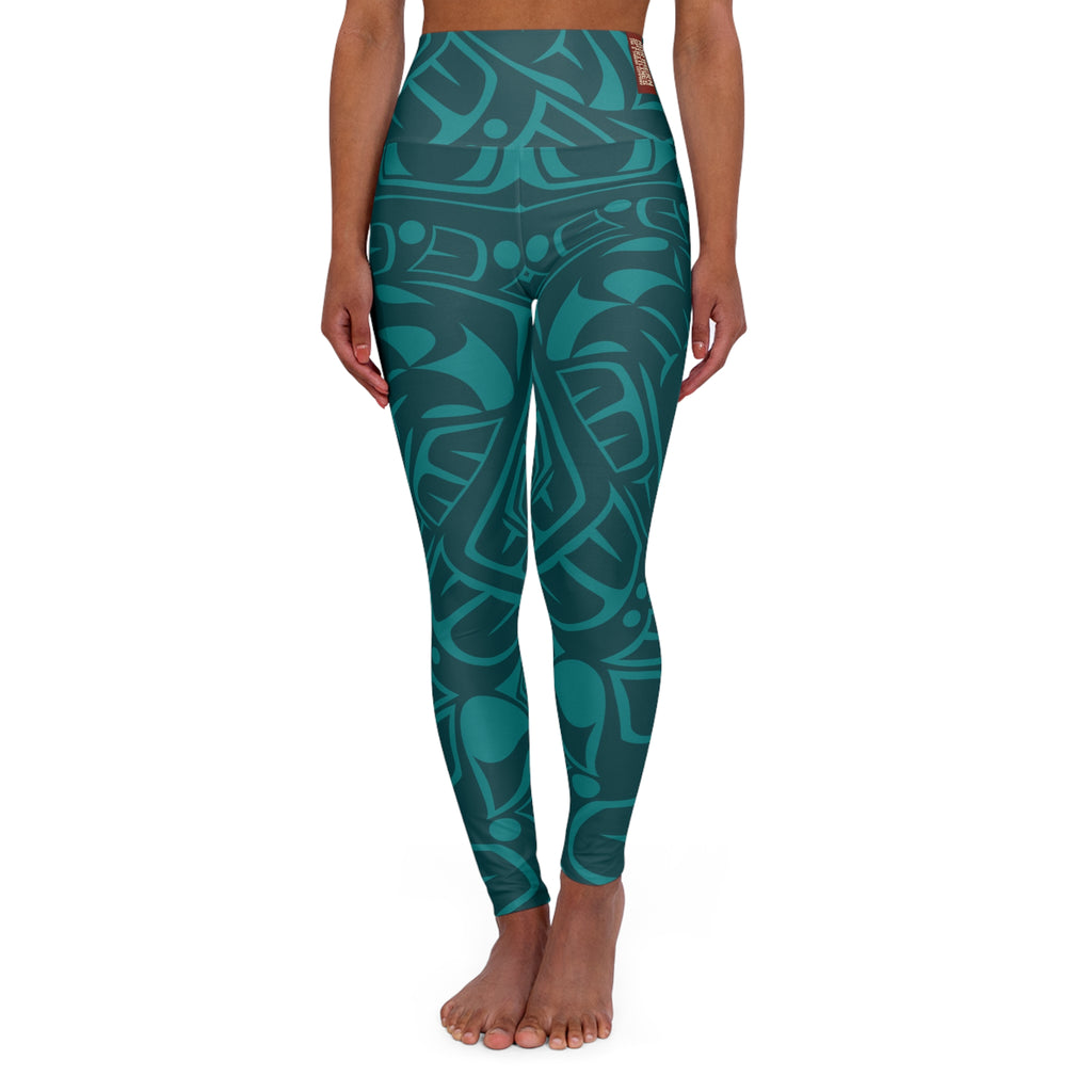High Waisted Legging, Yoga Pant - Classic Tribal Print in Tidal Teal - Northern Spiritlines™