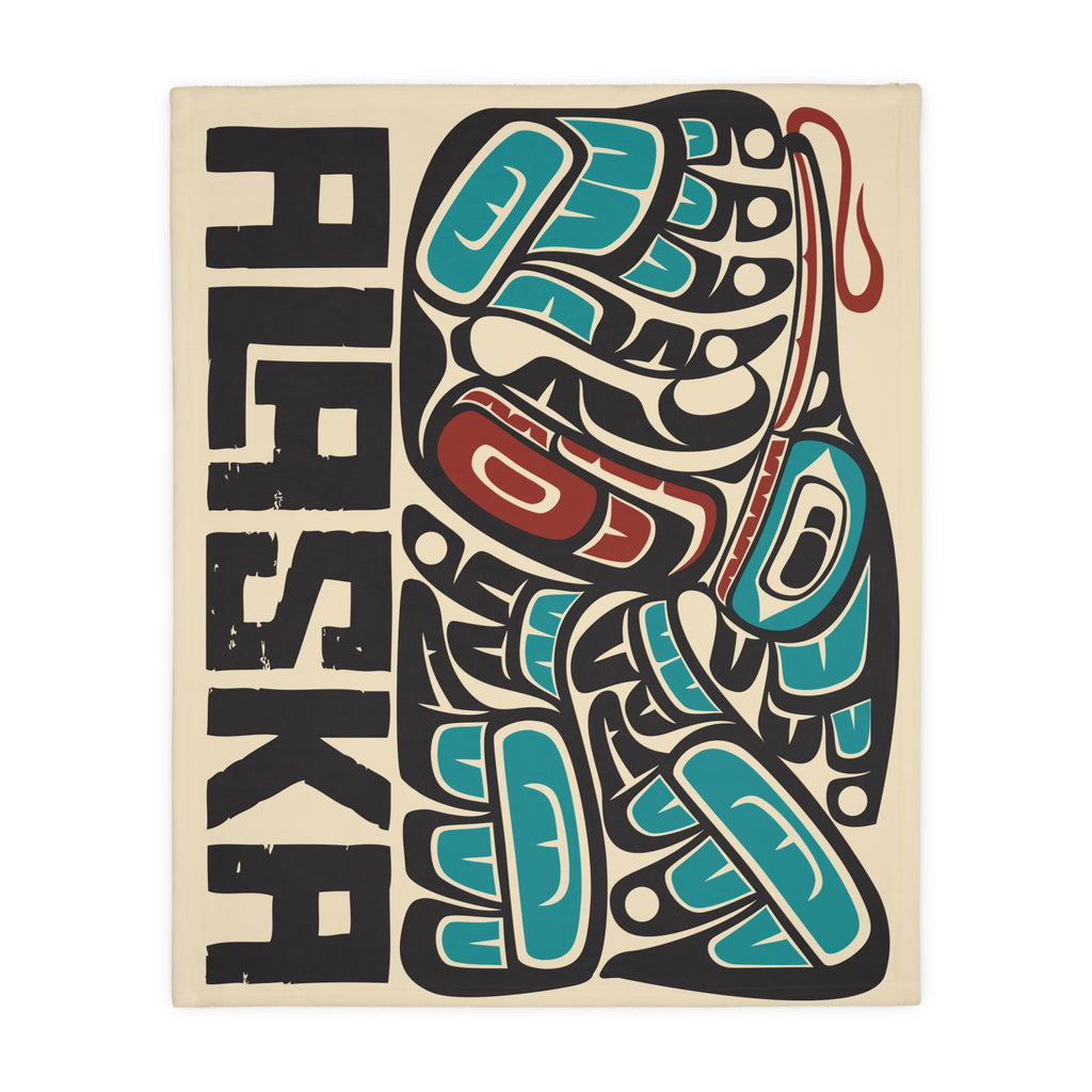Reversible Plush Blanket - Rustic Alaska Tribal Hummingbird