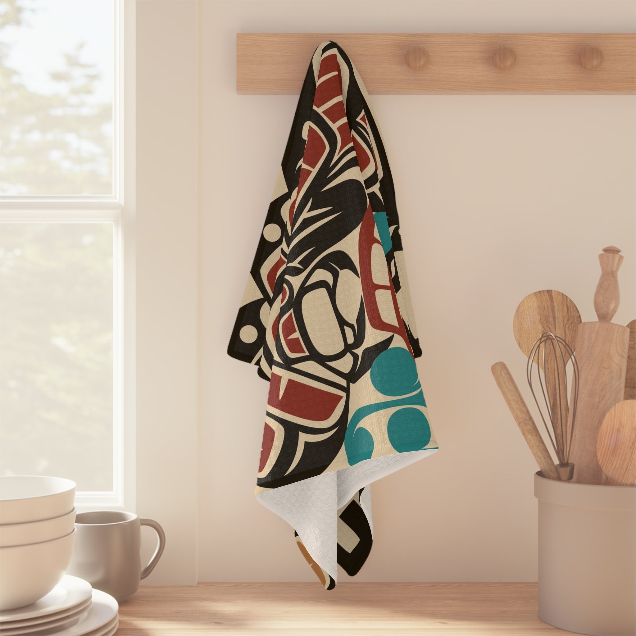 Tea Towel | 18x30" Waffle Weave | Alaska Tribal Eagle & Salmon | Stateline™ Collection