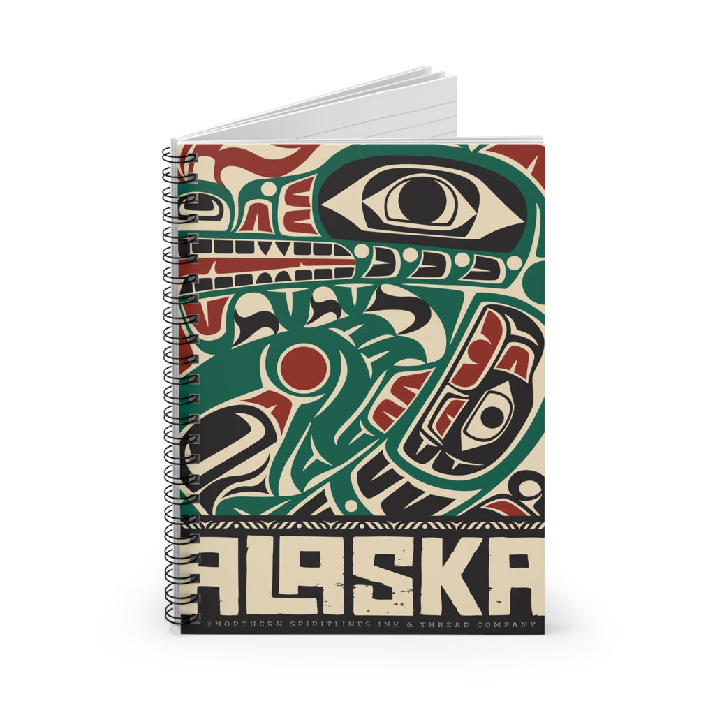 Spiral Notebook, Journal - Rustic Alaska Tribal Sea Monster - AK State Line™ Collection